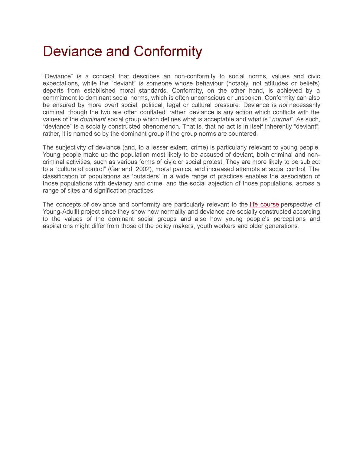 essay about conformity and deviance