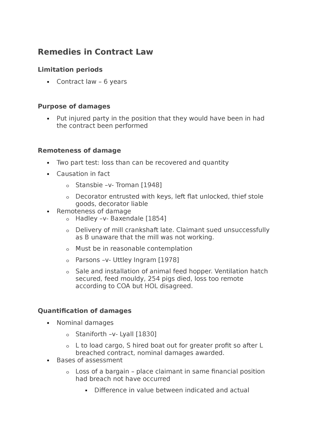 Remedies in Contract Law - Remedies in Contract Law Limitation periods ...