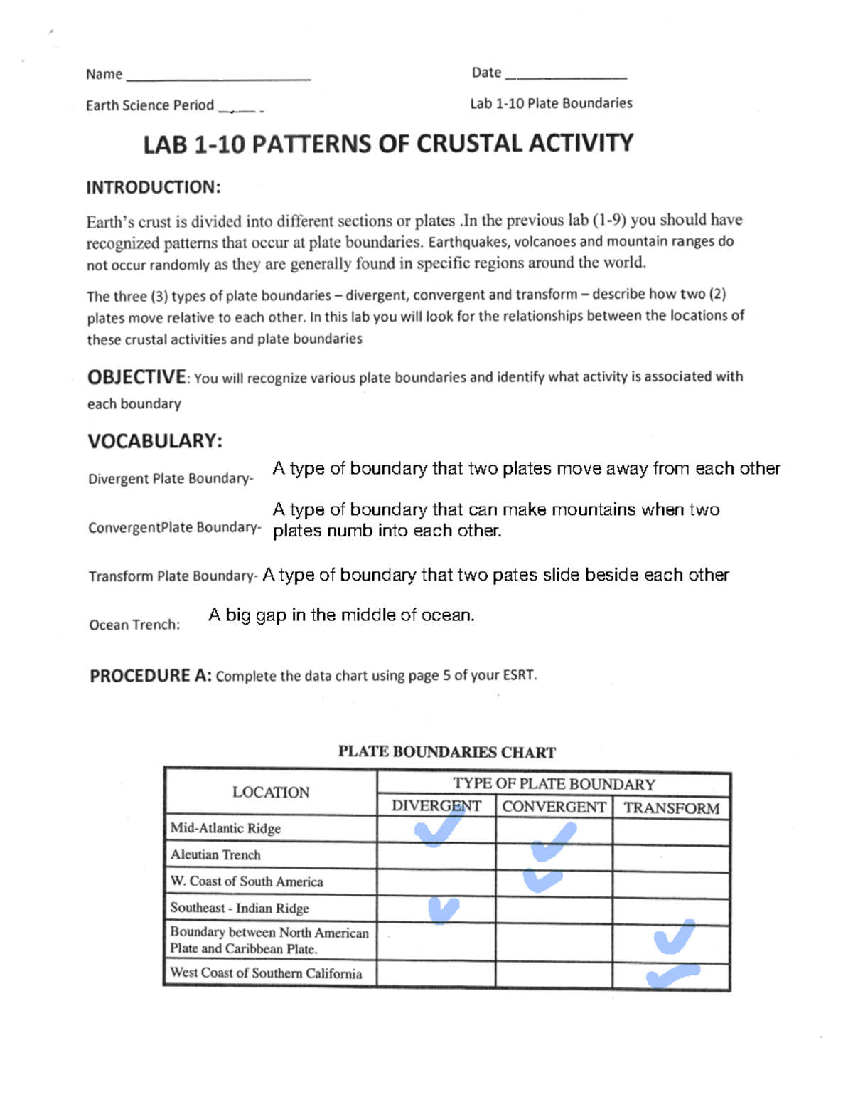 Plate Boundary Lab Studocu