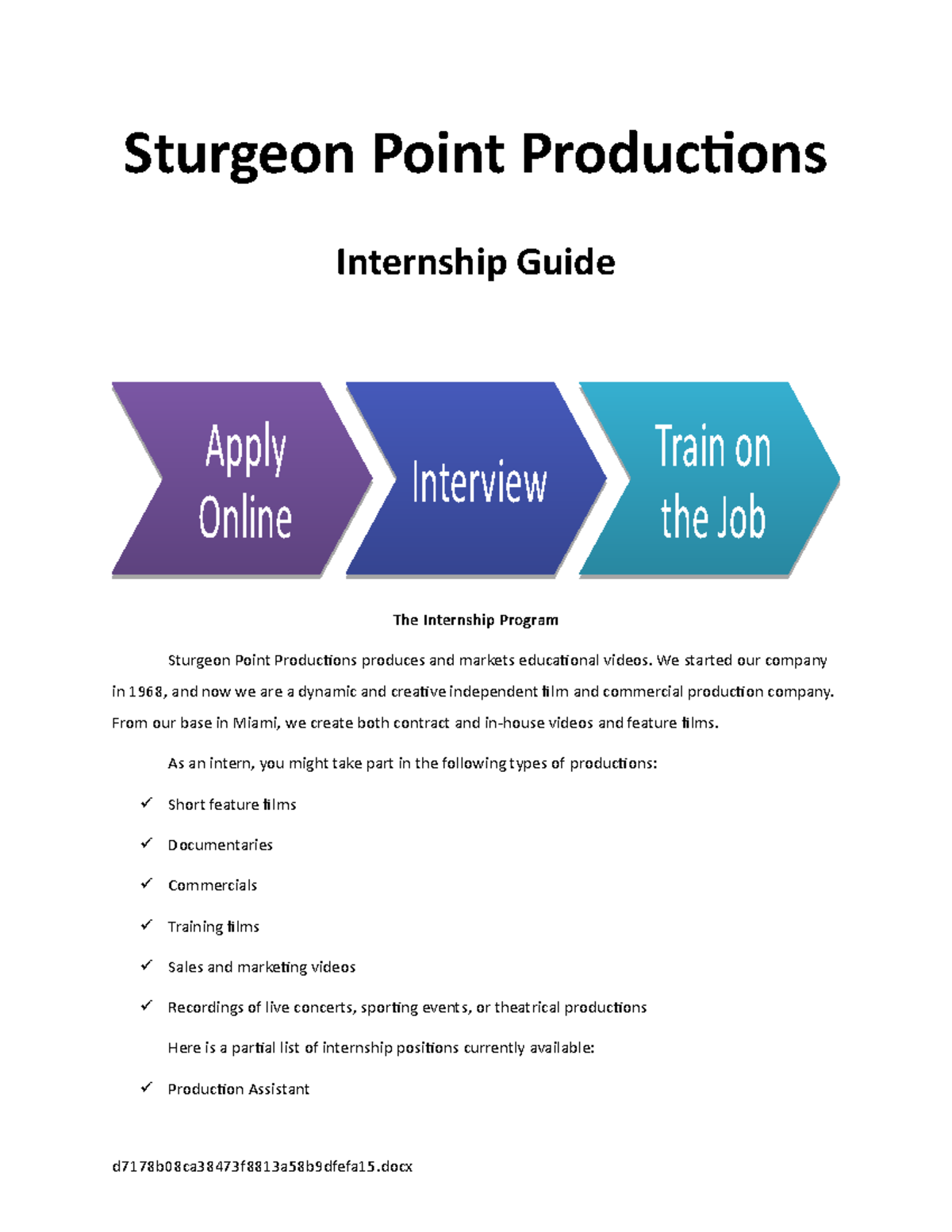 11B Programs assignment - Sturgeon Point Productions Internship Guide ...