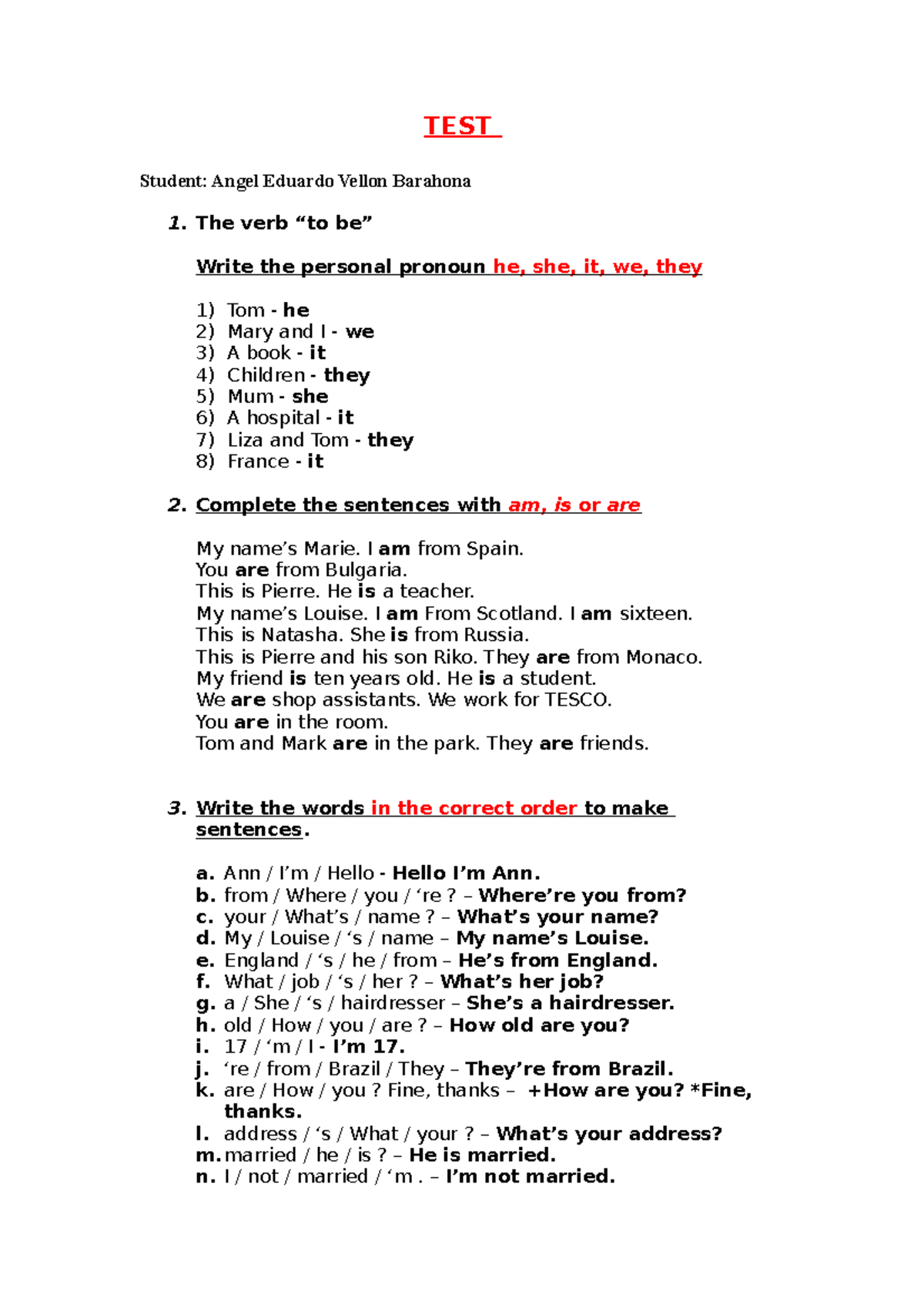 English TEST - ... - TEST Student: Angel Eduardo Vellon Barahona The ...
