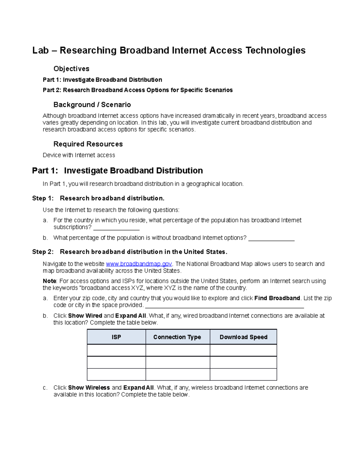 6.2.4.2 Lab Researching Broadband Access Technologies