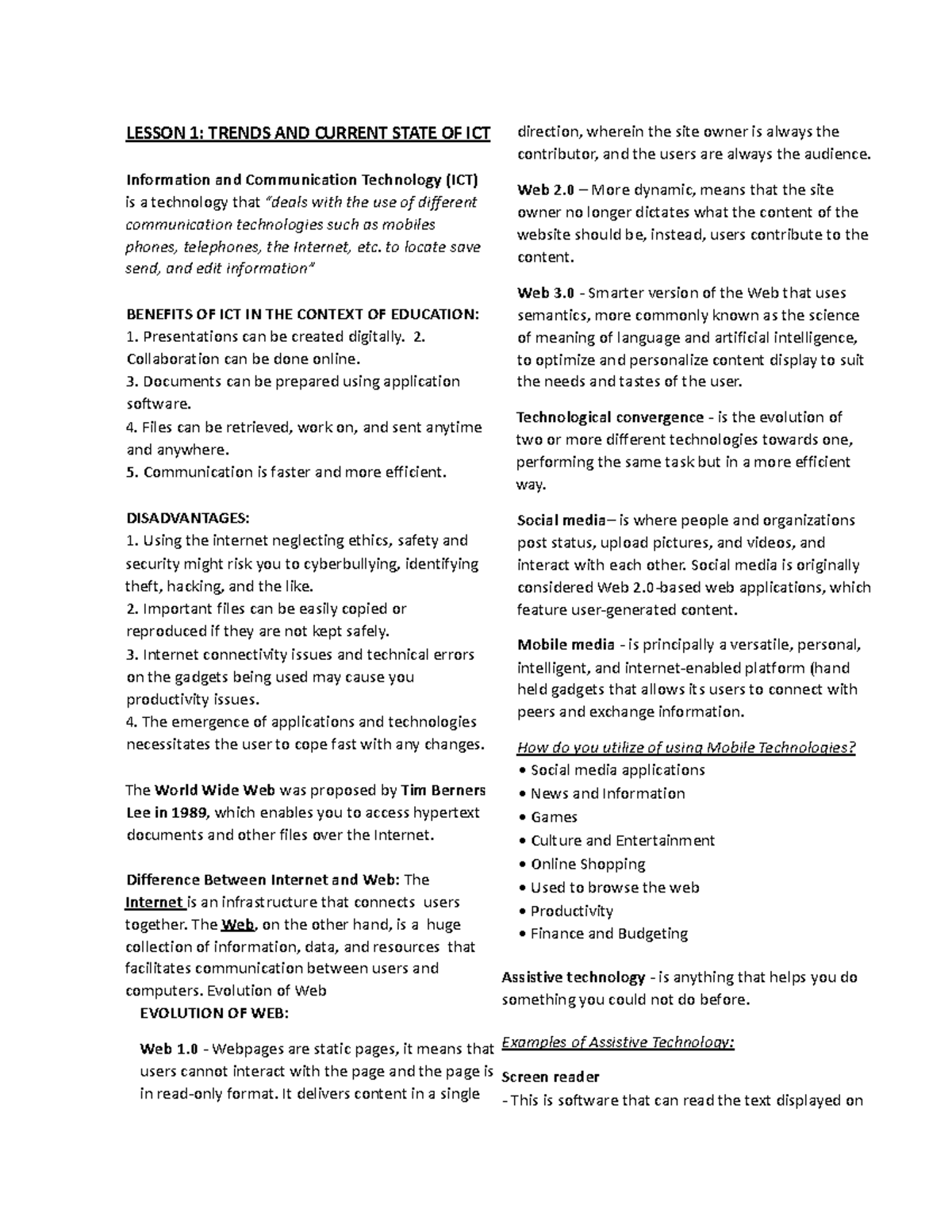 Emtech Reviewer Hehe Lesson 1 Trends And Current State Of Ict