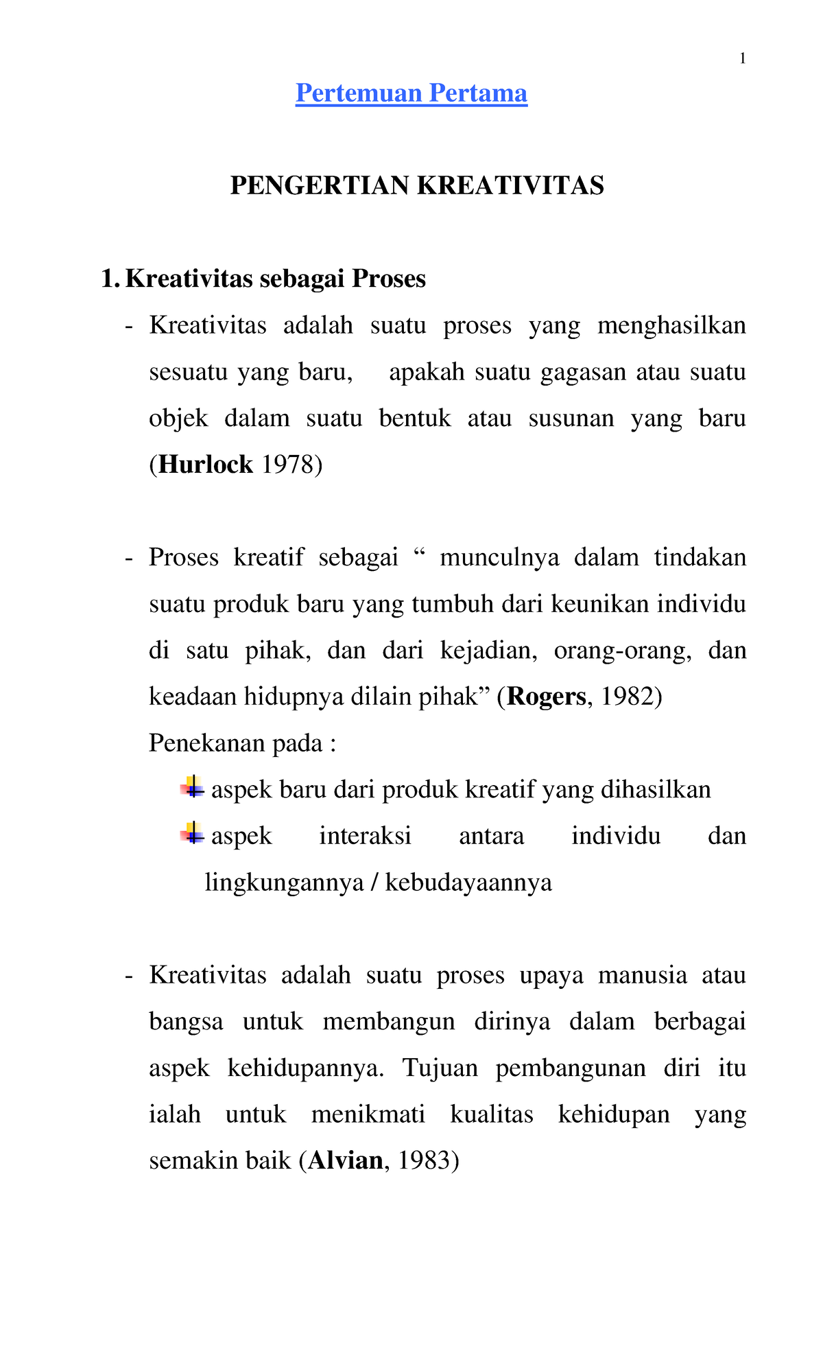 Pertemuan Kesatu - Pengertian Kreativitas - Pertemuan Pertama ...