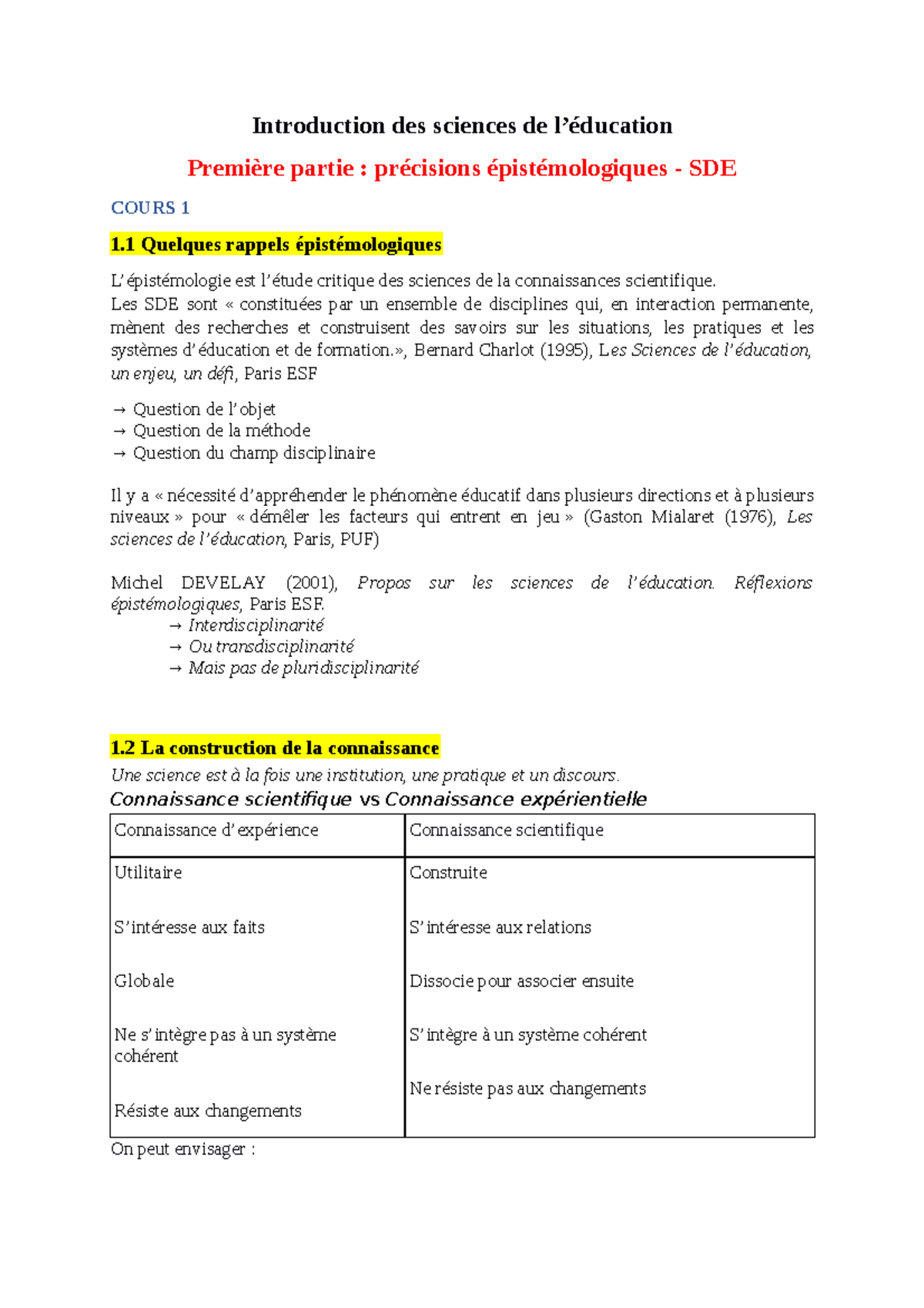 Intro aux science de l'éducation Introduction des sciences de l