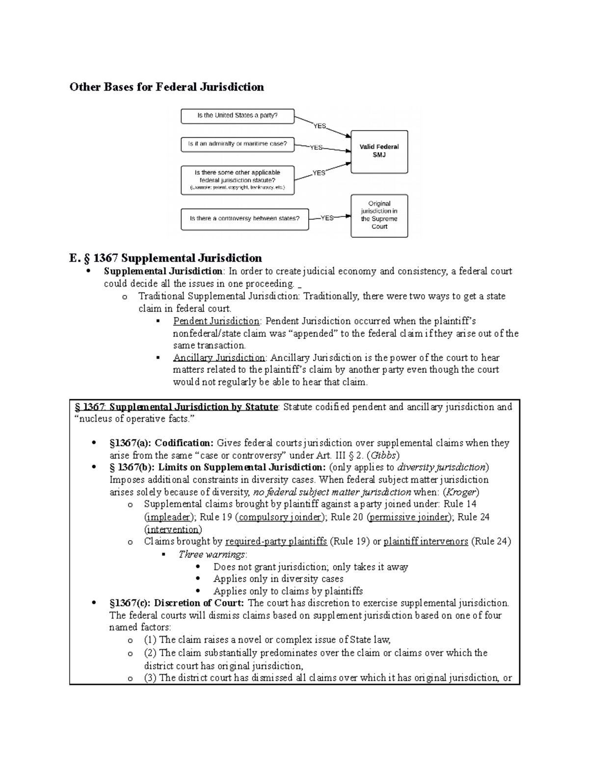 Civil procedure Prof Horton 2 Other Bases for Federal Jurisdiction