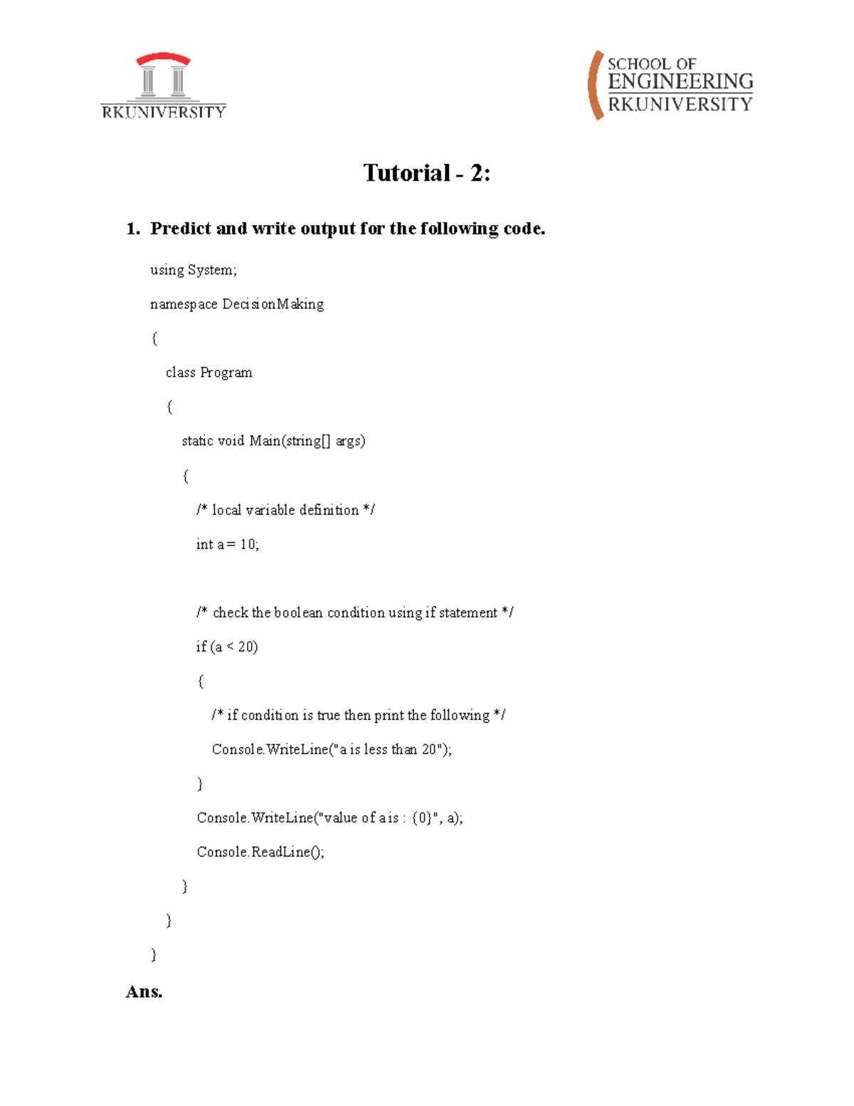 Tutorial 2 - enjoy - Tutorial - 2: 1. Predict and write output for the ...