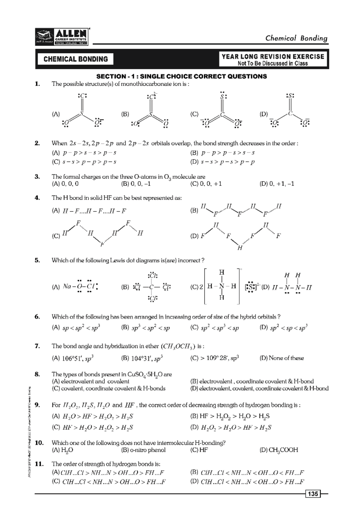 CHEMM-questions to solve - ALLEN CAREER INSTITUTE Chemical Bonding path ...
