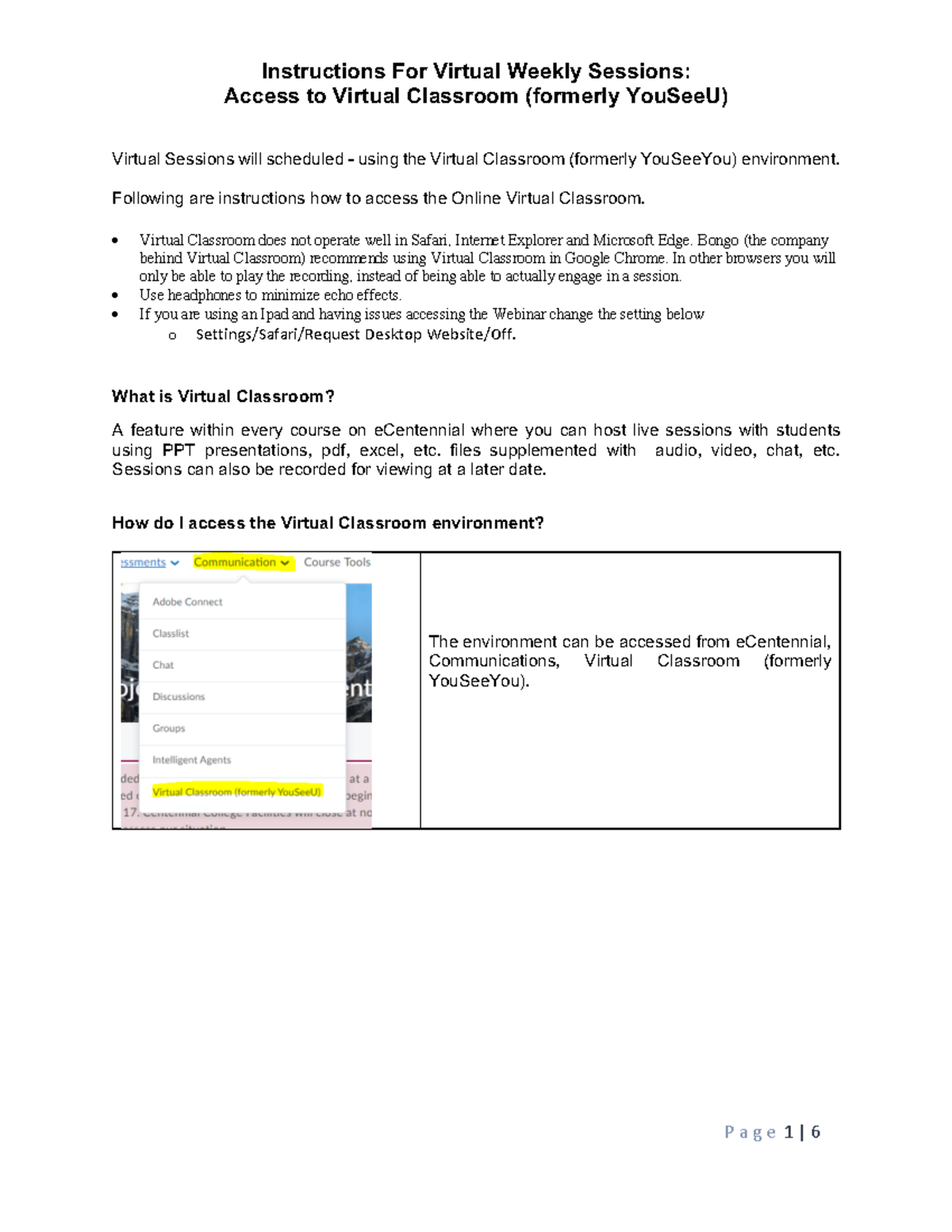 Virtual Classroom Instructions - Access to Virtual Classroom (formerly ...