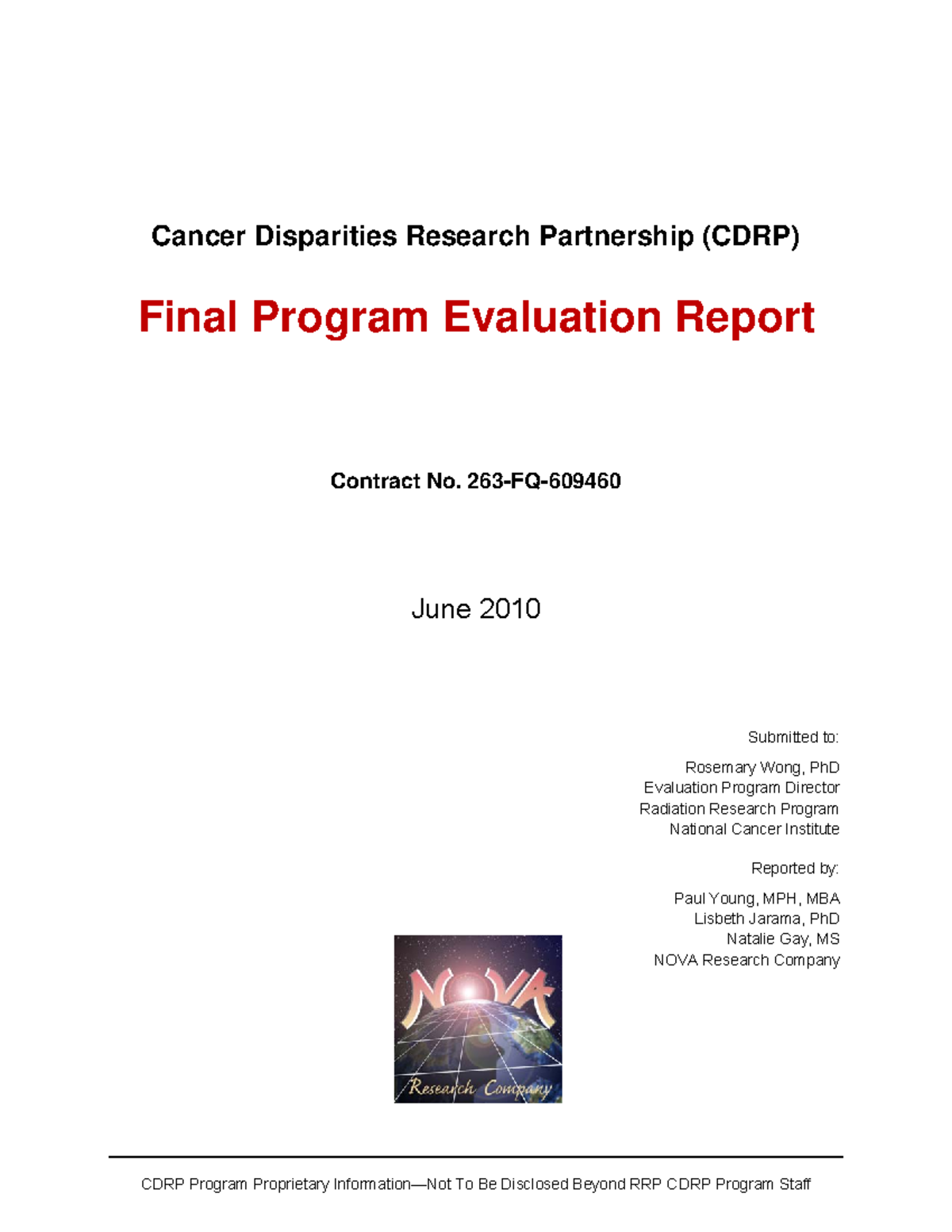 Final Program Evaluation Report - **Cancer Disparities Research ...