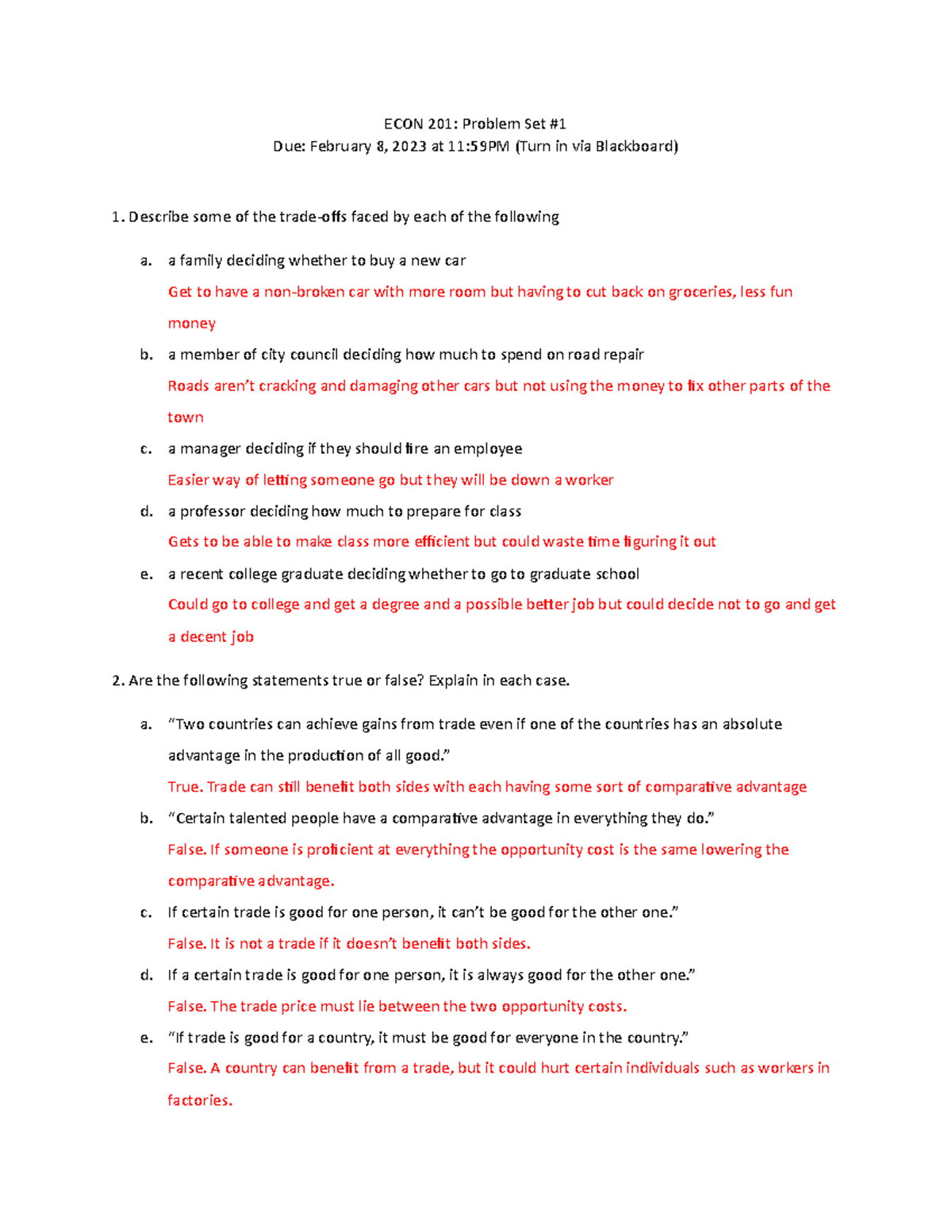 Problem Set #1 - Extra Help For Chapters 1-4 - Econ 201: Problem Set 