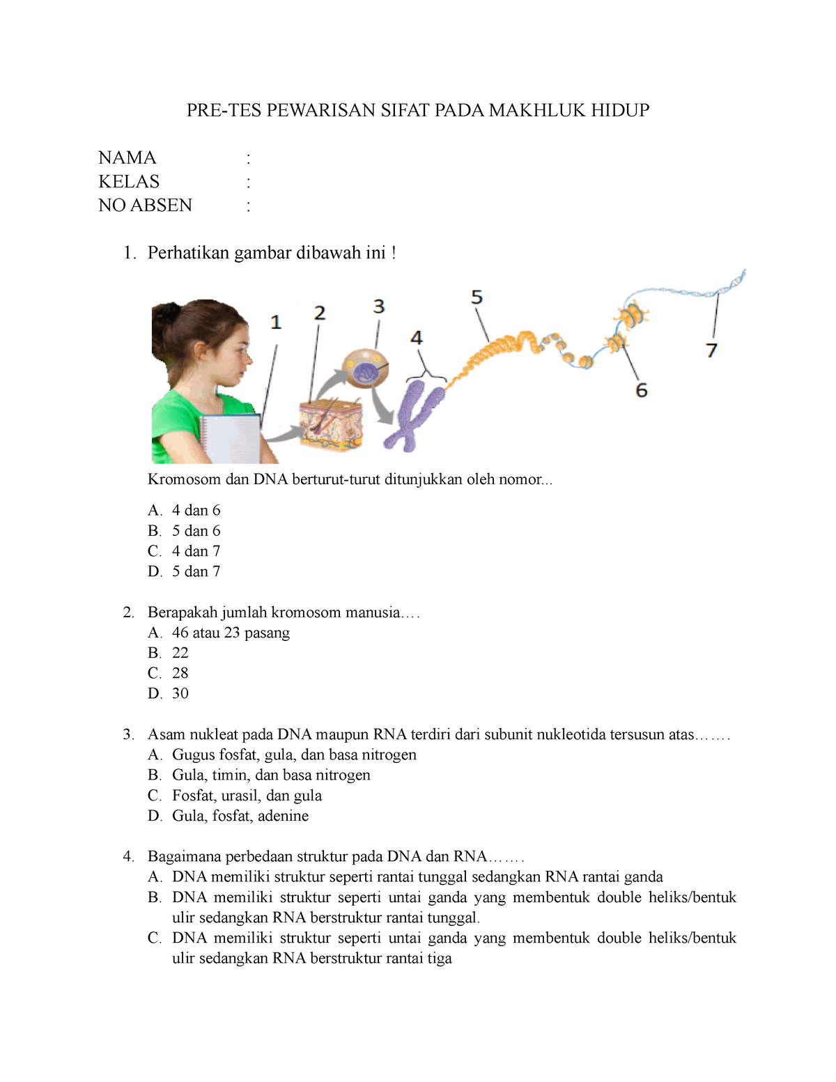 PRE TES Kelas 9 Genetika - PRE-TES PEWARISAN SIFAT PADA MAKHLUK HIDUP ...