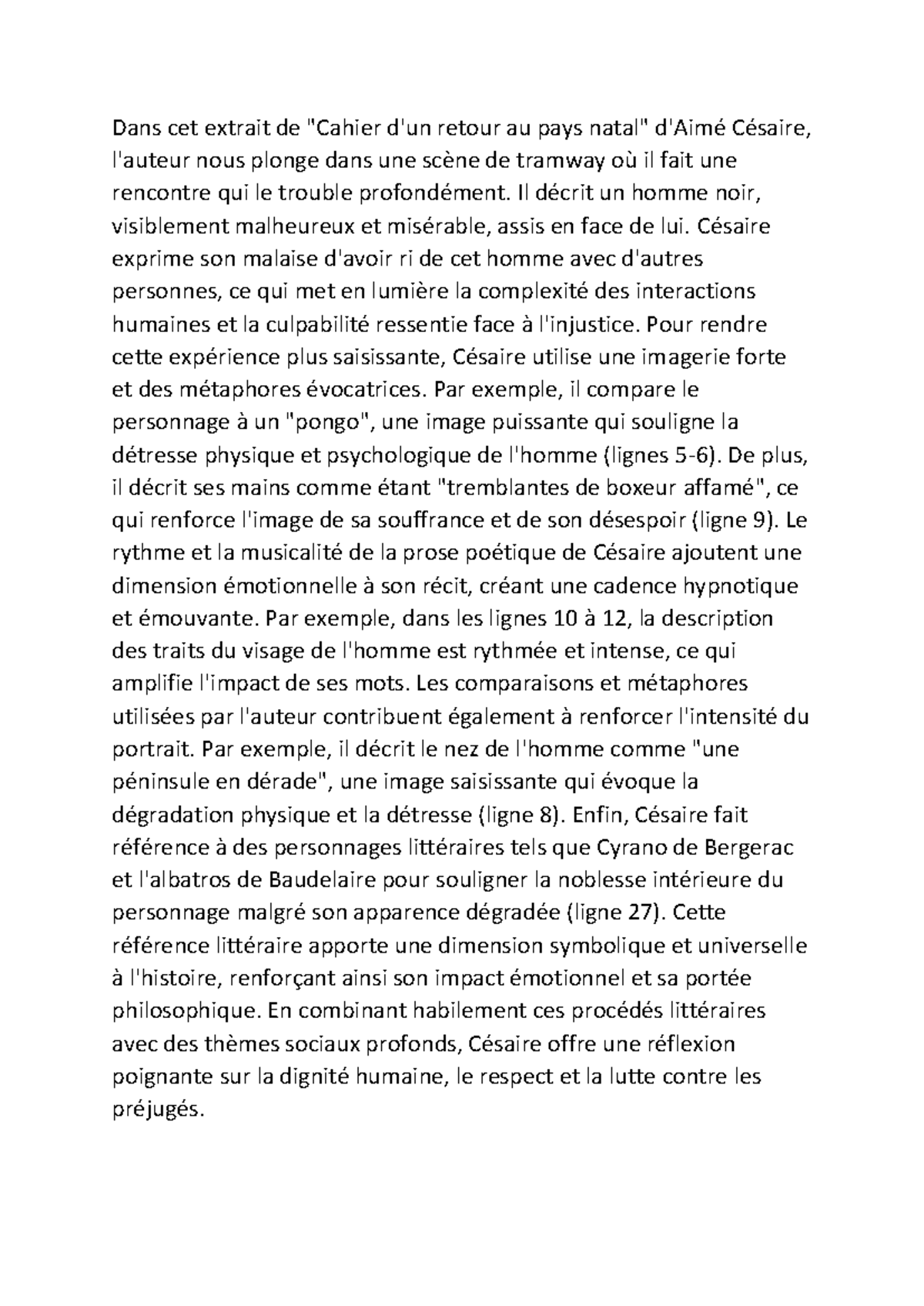 Expliocation Lineaire AIM2 Cesaire Dans cet extrait de "Cahier d
