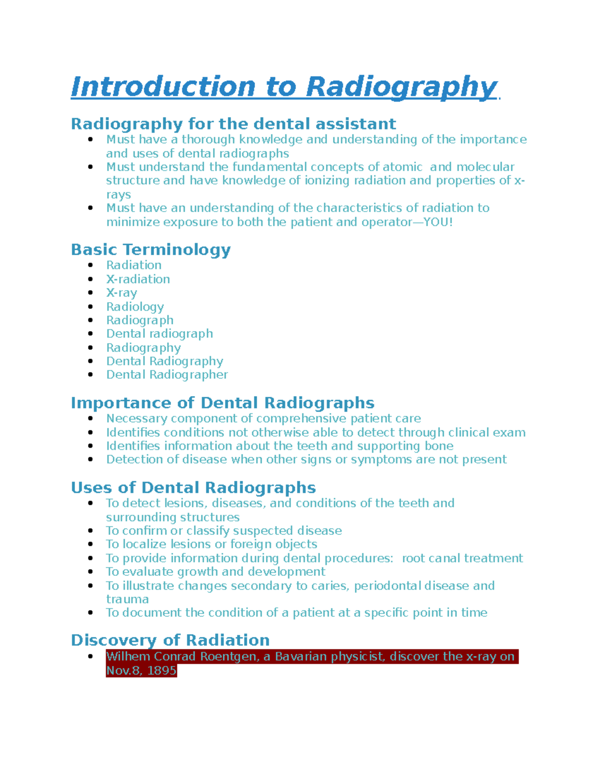 Introduction to Radiography Introduction to Radiography Radiography