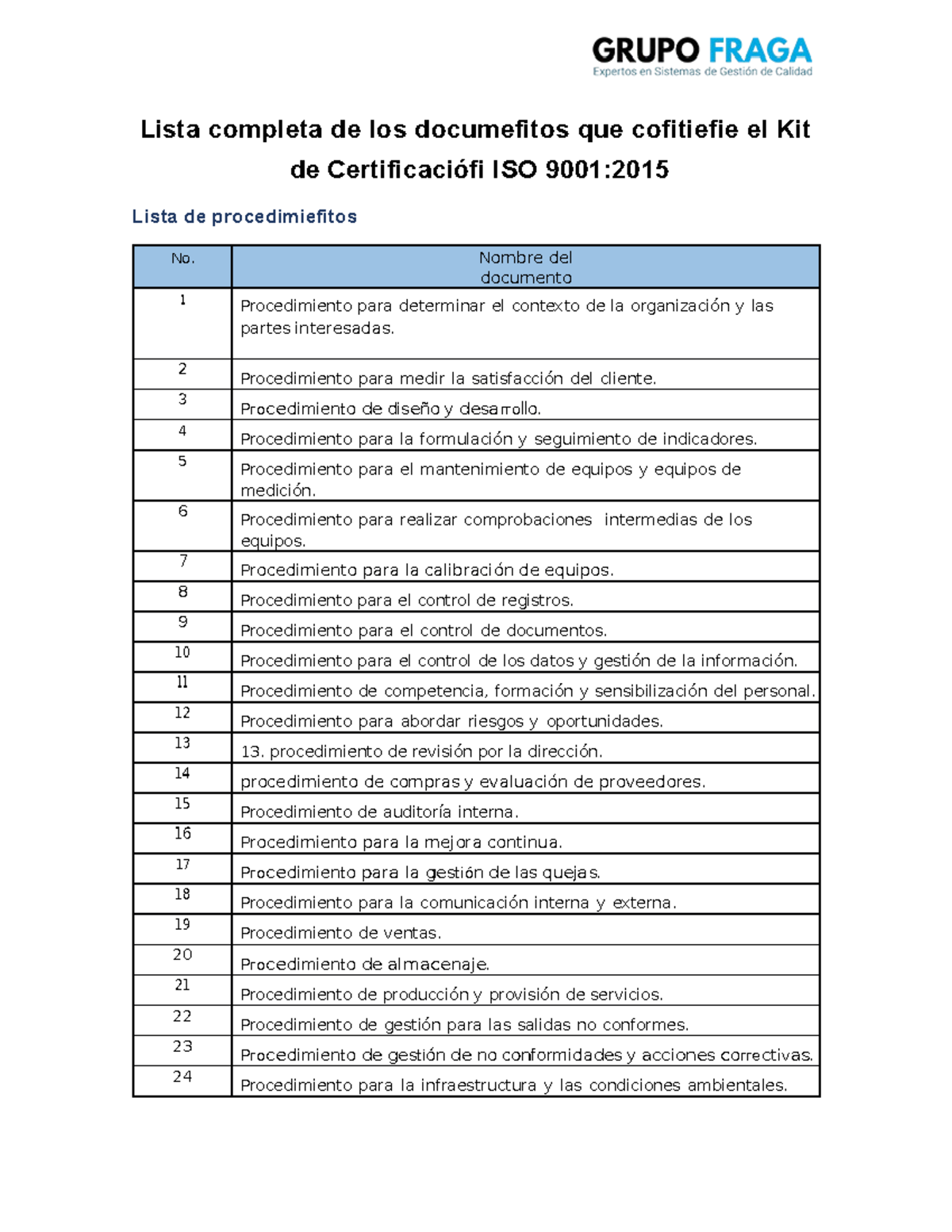Lista completa de los documentos del Kit de Certificación ISO ...