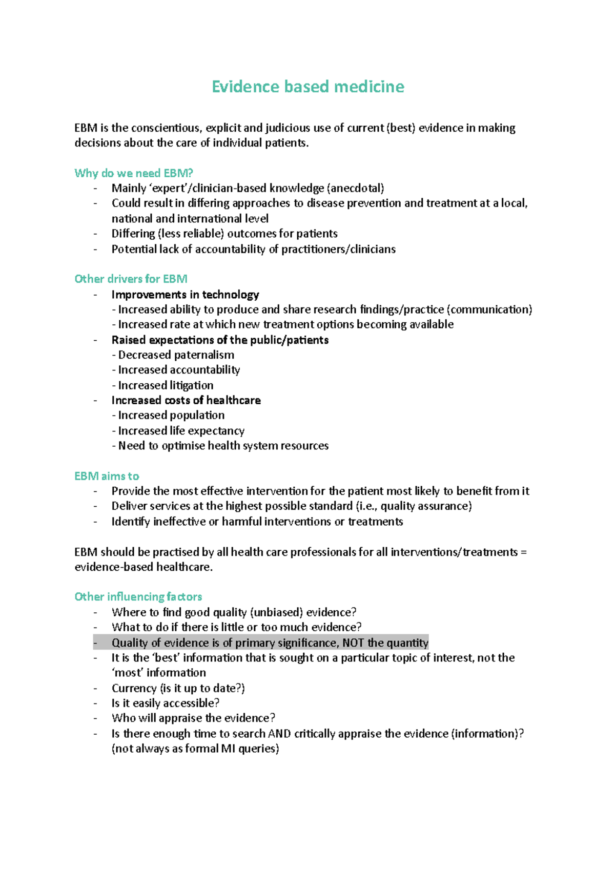 Notes-EBM, Misuse of EBM, EBPH - Evidence based medicine EBM is the ...