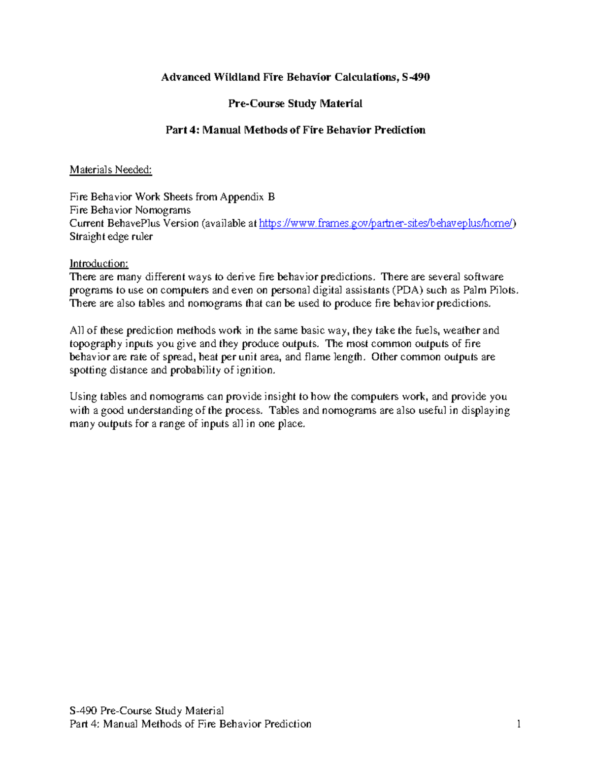 S 490 part4 fire behavior predictions - Advanced Wildland Fire Behavior ...