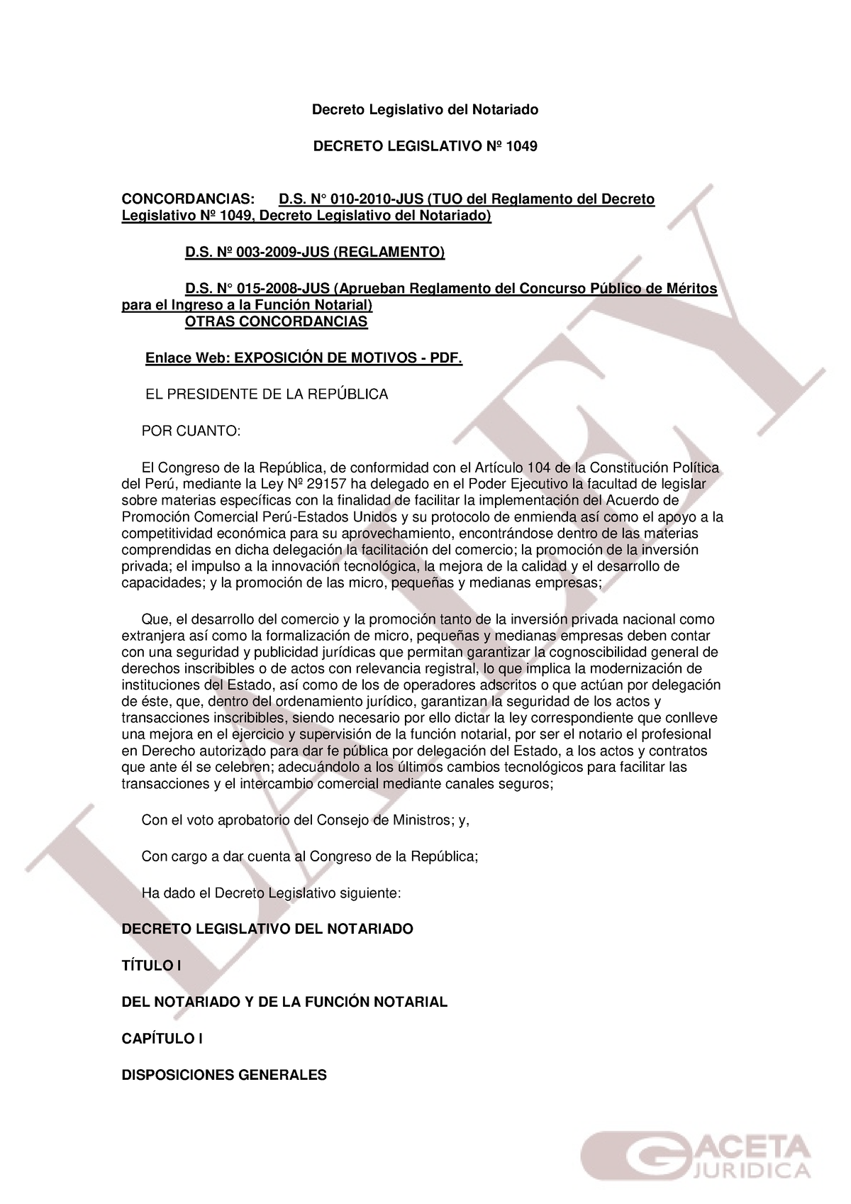 Decreto Legislativo Nº 1049 - Decreto Legislativo Del Notariado DECRETO ...