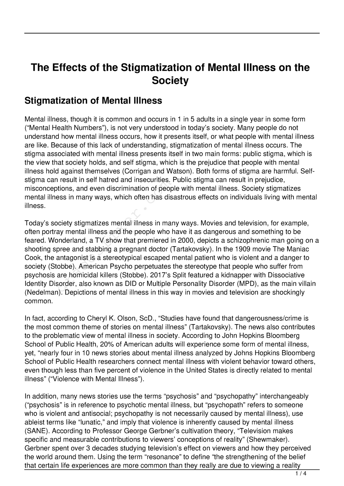 The Effects Of The Stigmatization Of Mental Illness On The Society ...