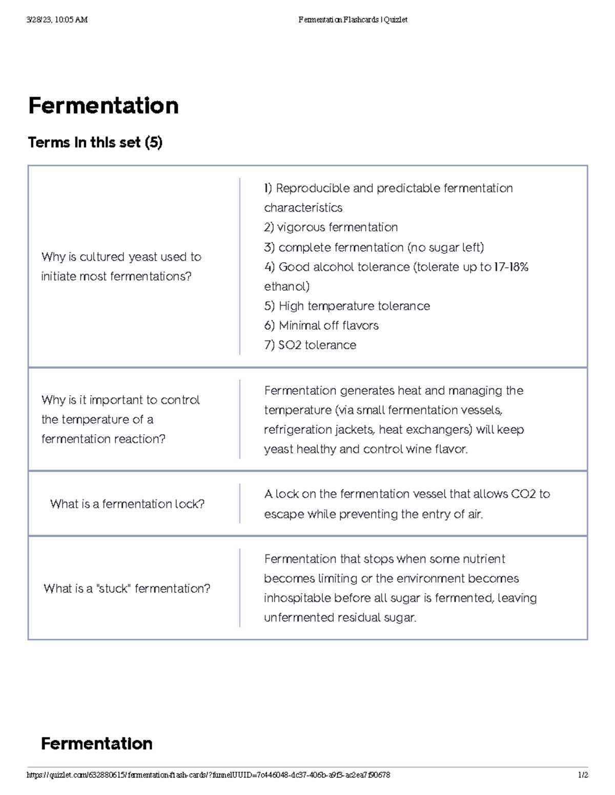 Fermentation Flashcards Quizlet - 3/28/23, 10:05 AM Fermentation ...