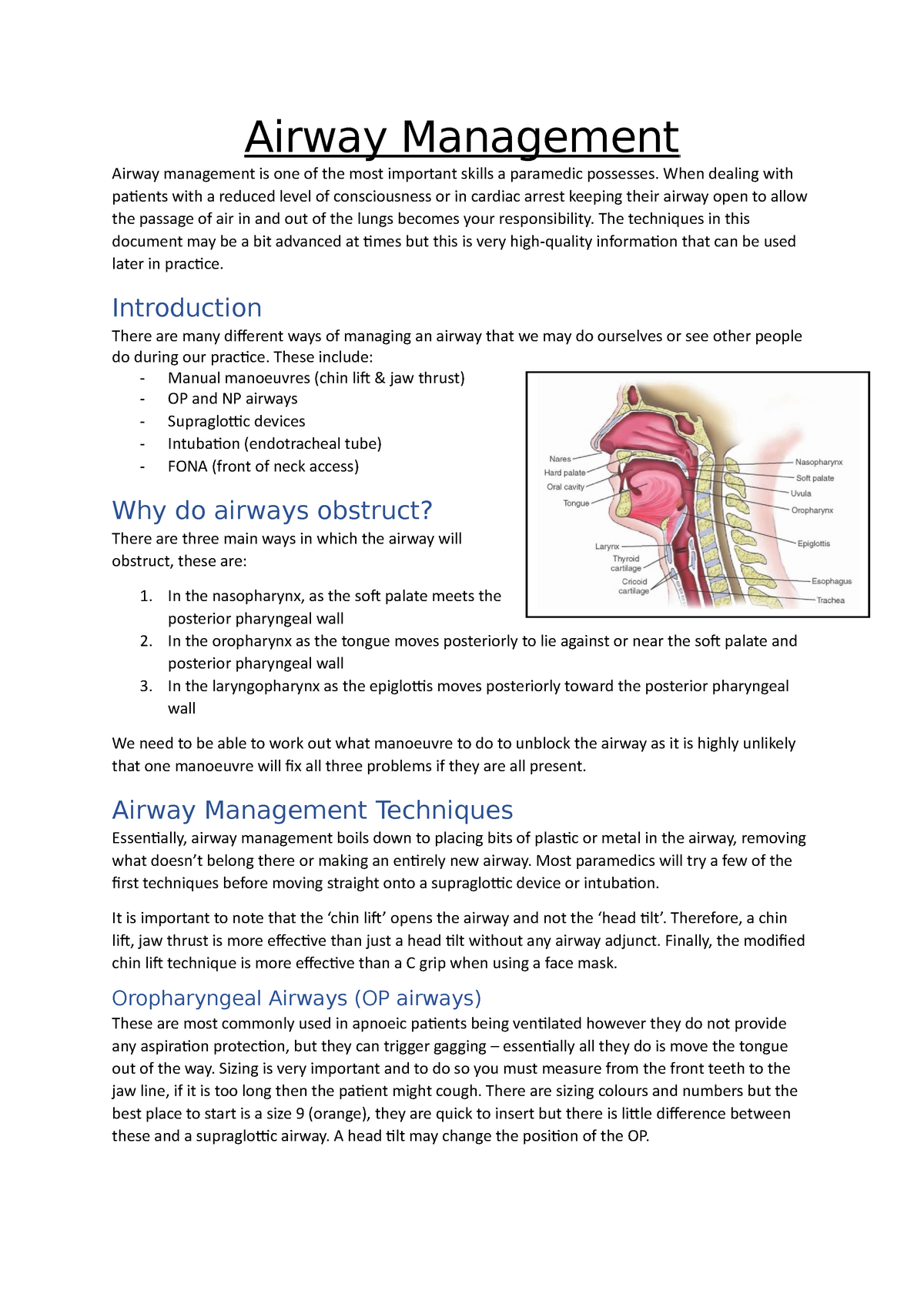 Airway Management - One Section Of The Module. - Airway Management ...