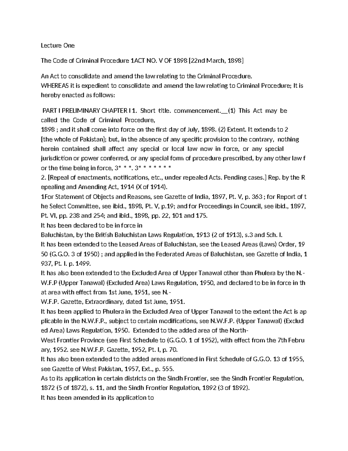 Cr PC 1898 27032024 121214 am - Lecture One The Code of Criminal ...