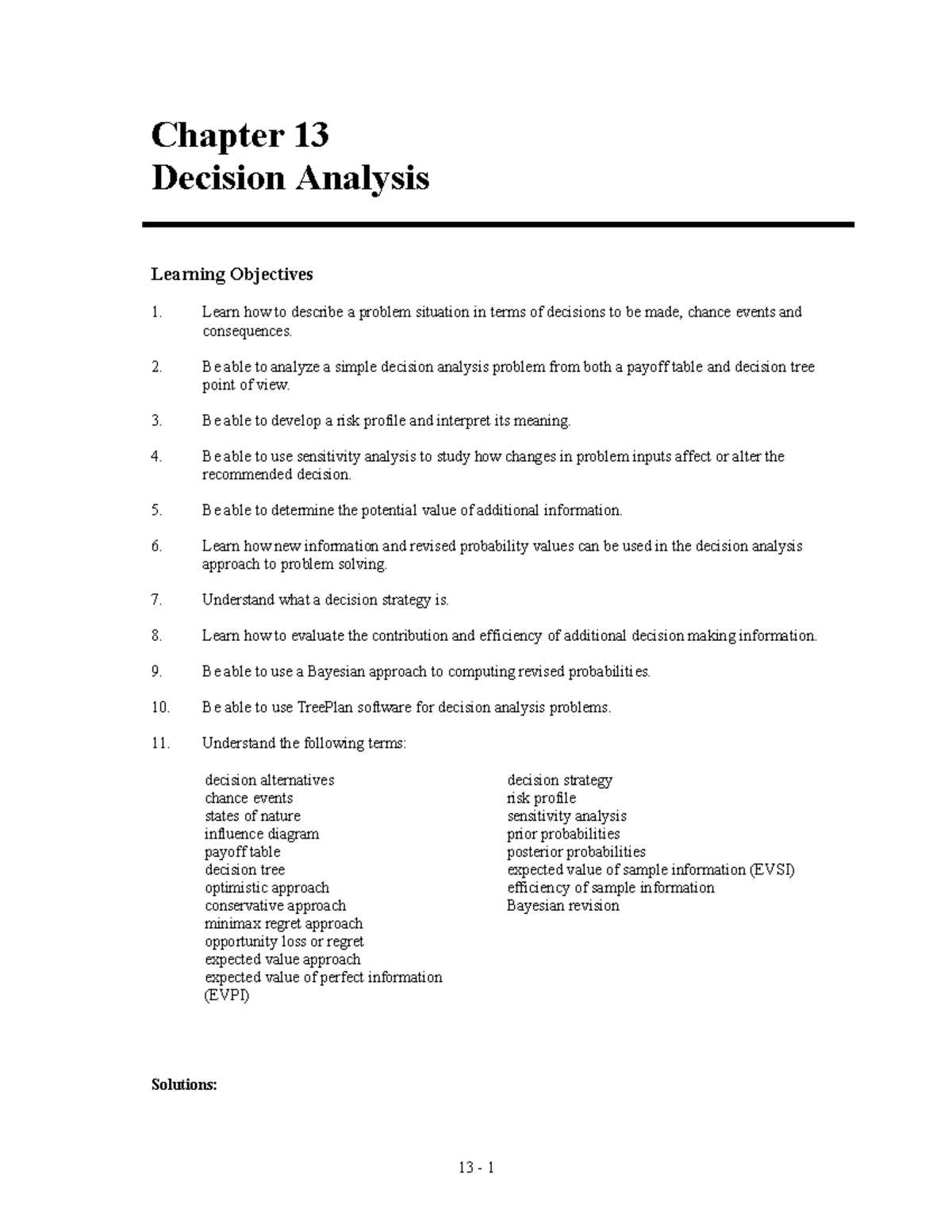 Toaz - Aaaaaa - Chapter 13 Decision Analysis Learning Objectives Learn ...