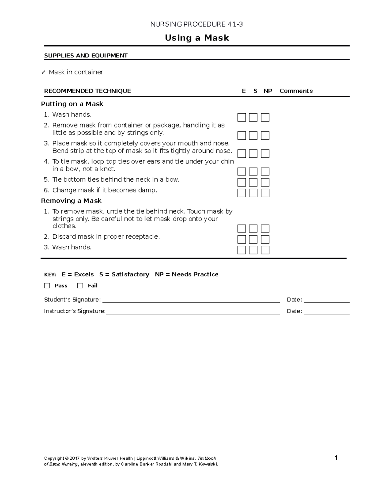 Procedure 41-3 Using a Mask - NURSING PROCEDURE 41- Using a Mask ...