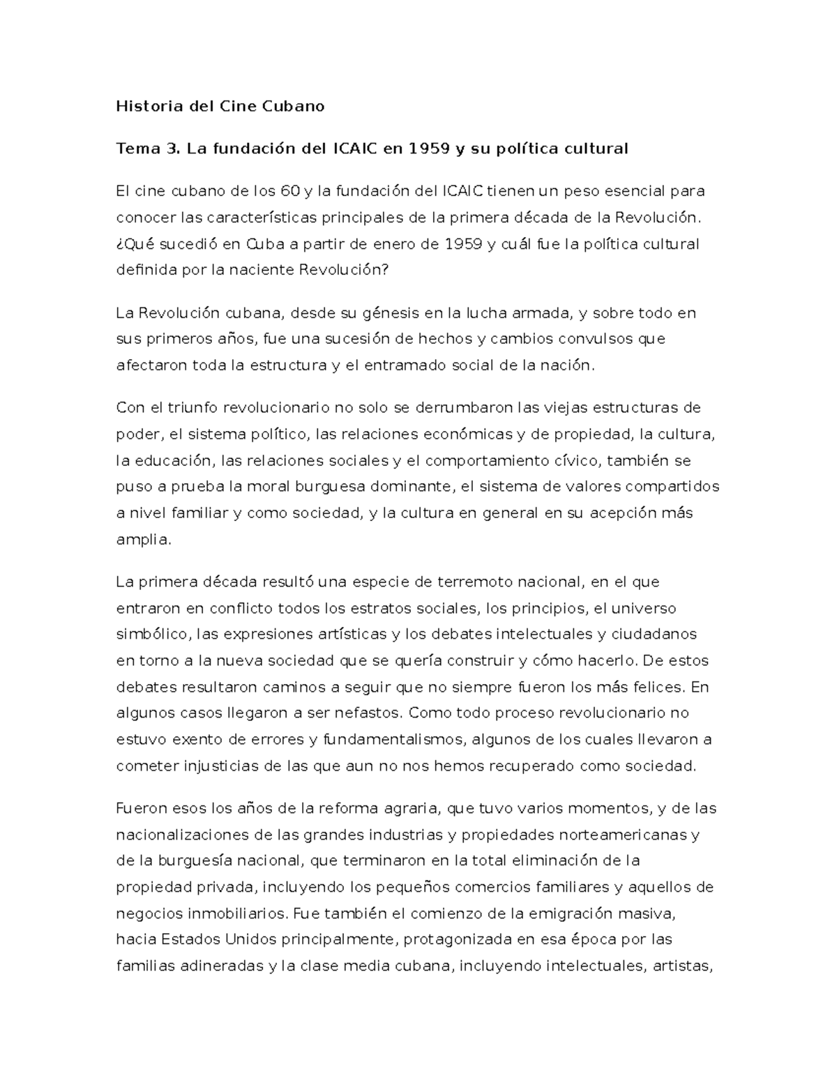La fundación del Icaic en 1959 y su política cultural - Historia del ...