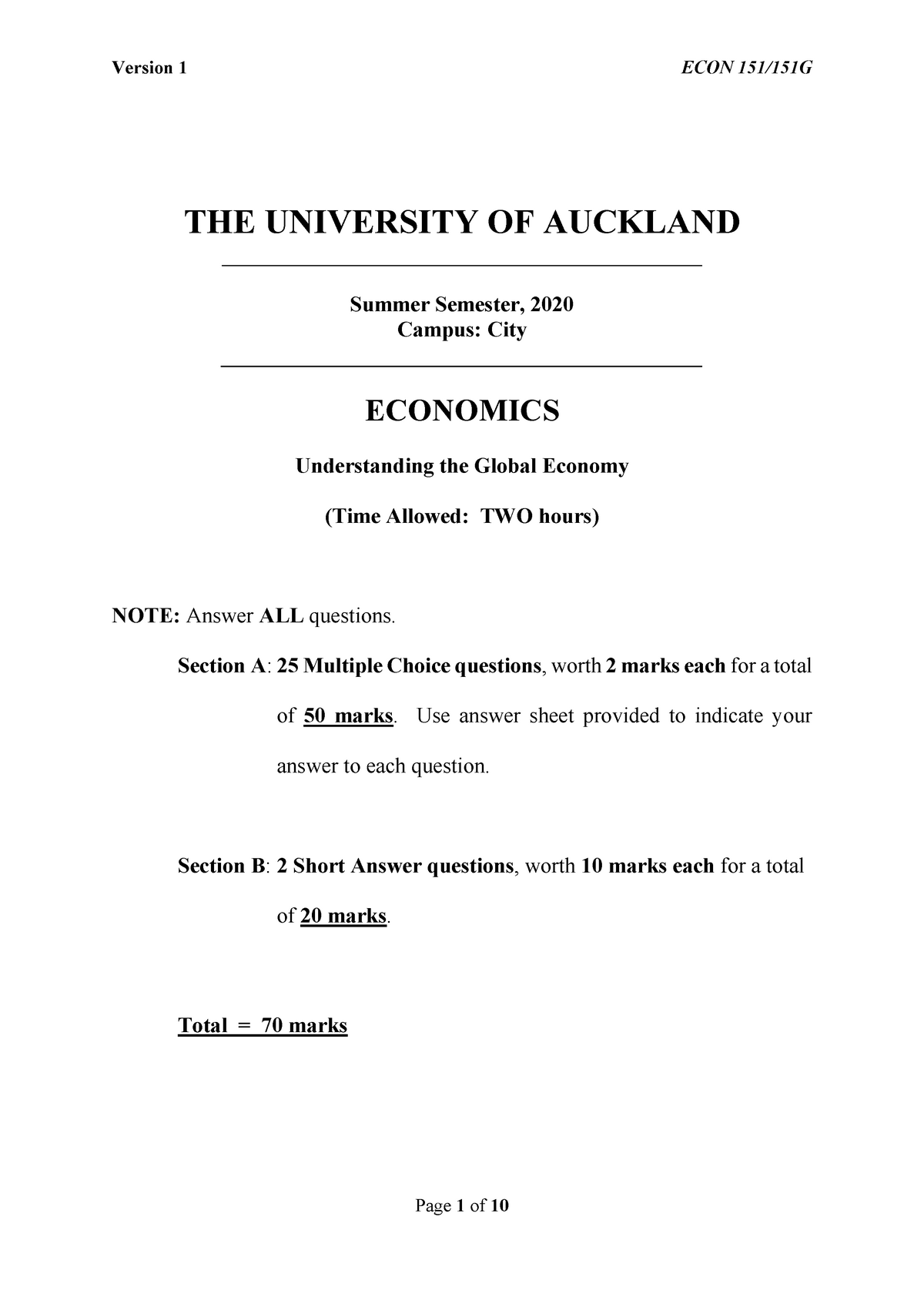 Exam 4 April 2020, Questions - THE UNIVERSITY OF AUCKLAND Summer ...