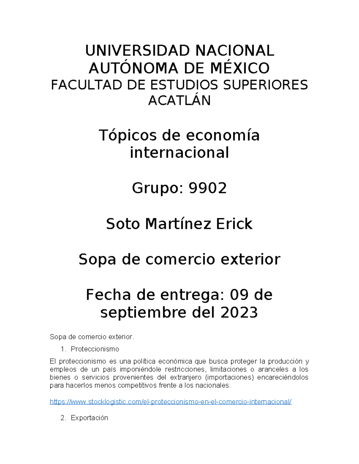 Conceptos de comercio internacional, sopa de letras - UNIVERSIDAD ...
