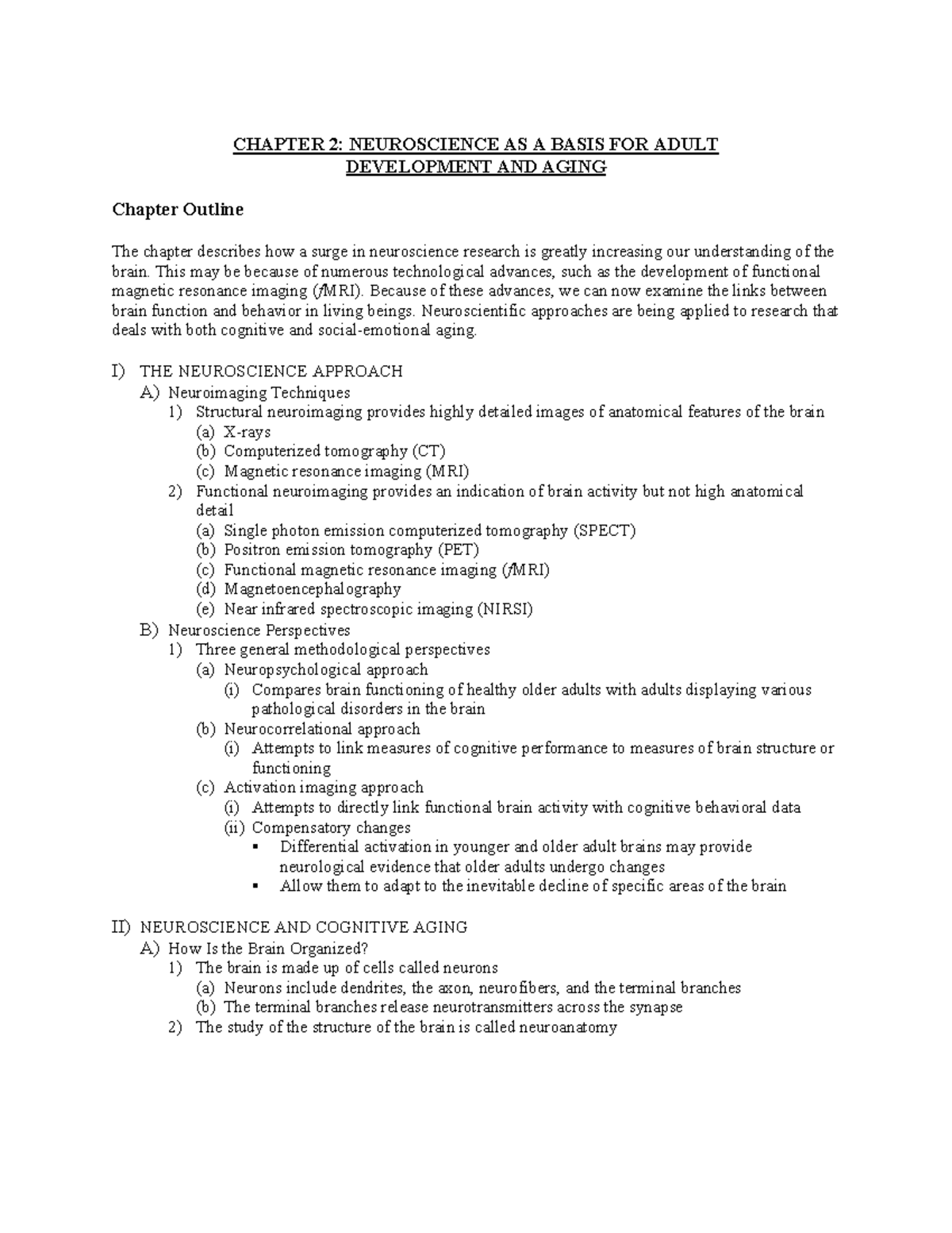 Ch2 - Chapter 2 notes - CHAPTER 2: NEUROSCIENCE AS A BASIS FOR ADULT ...