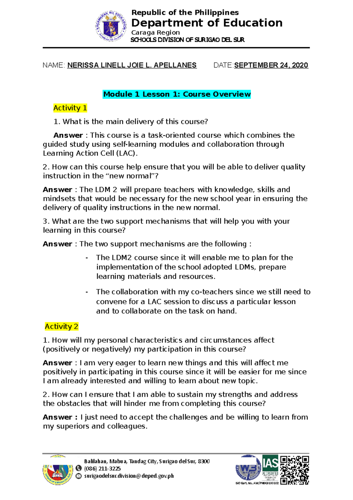 Lesson 1 None Department Of Education Caraga Region SCHOOLS 