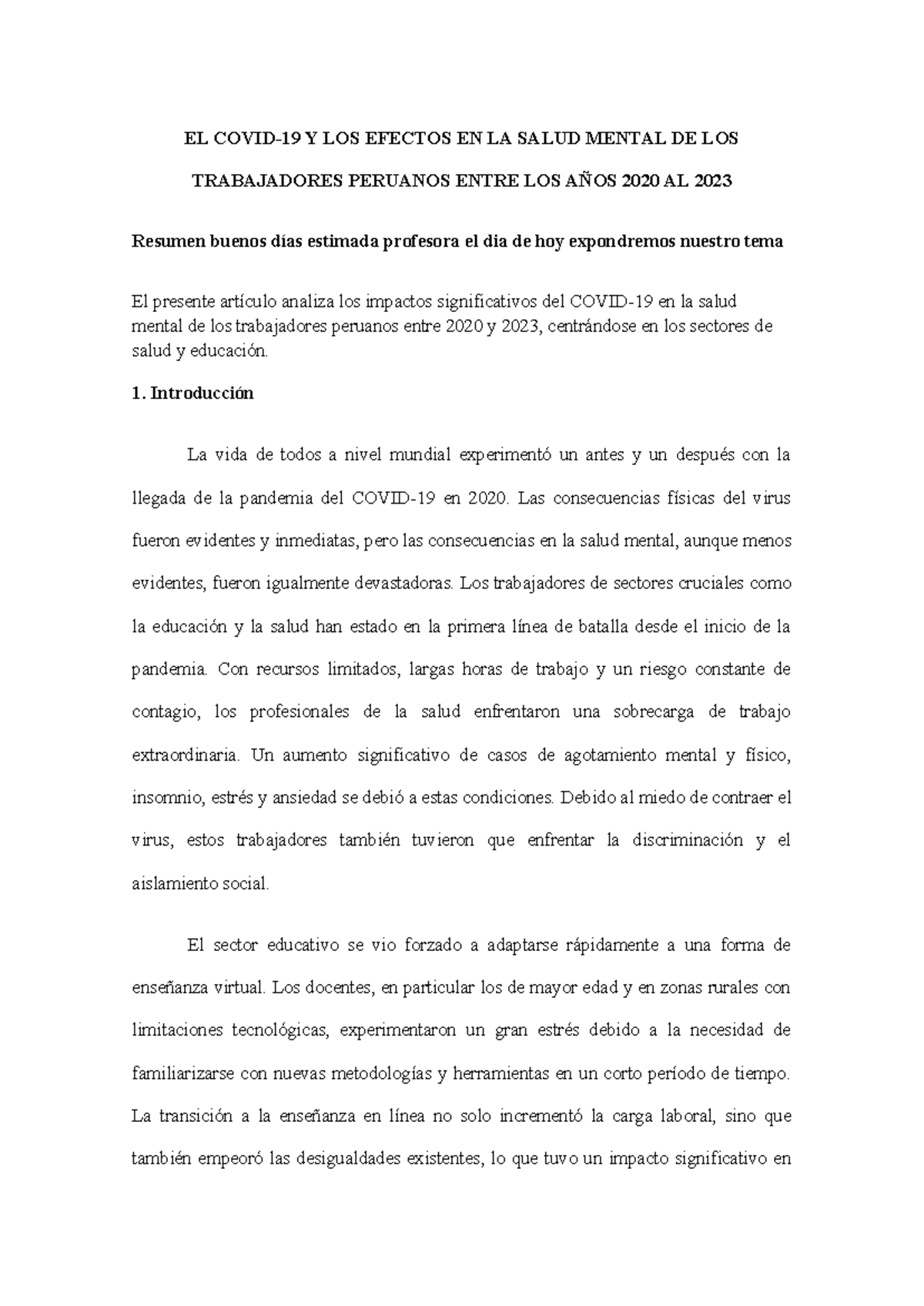 EL Covid - pdf - EL COVID-19 Y LOS EFECTOS EN LA SALUD MENTAL DE LOS ...