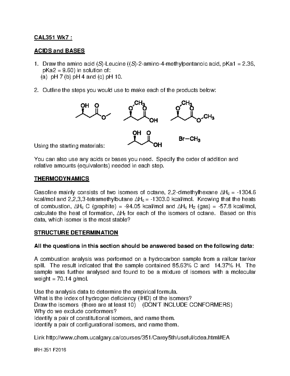CAL 351 wk7 2016 - CAL PRACTICE WORKSHEET - CAL351 Wk7 : ACIDS and ...