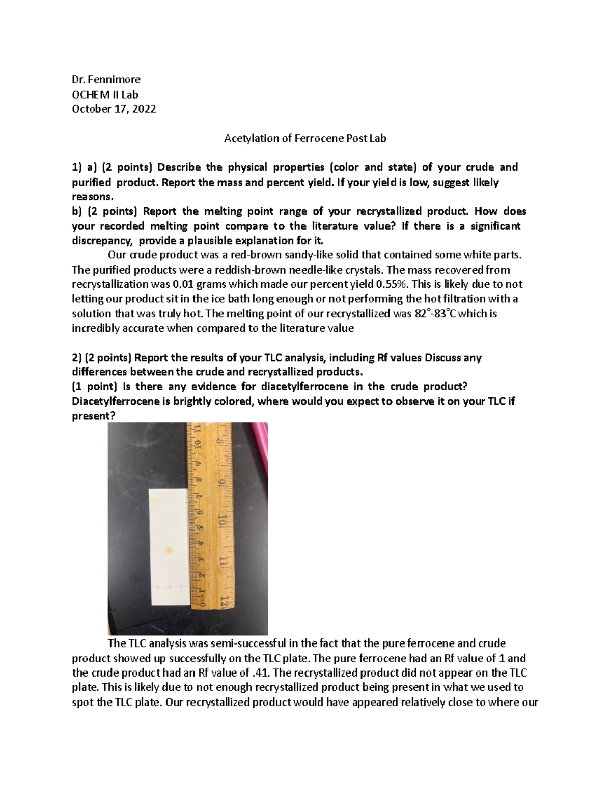 Ochem II Lab Acetylation Of Ferrocene - Dr. Fennimore OCHEM II Lab ...