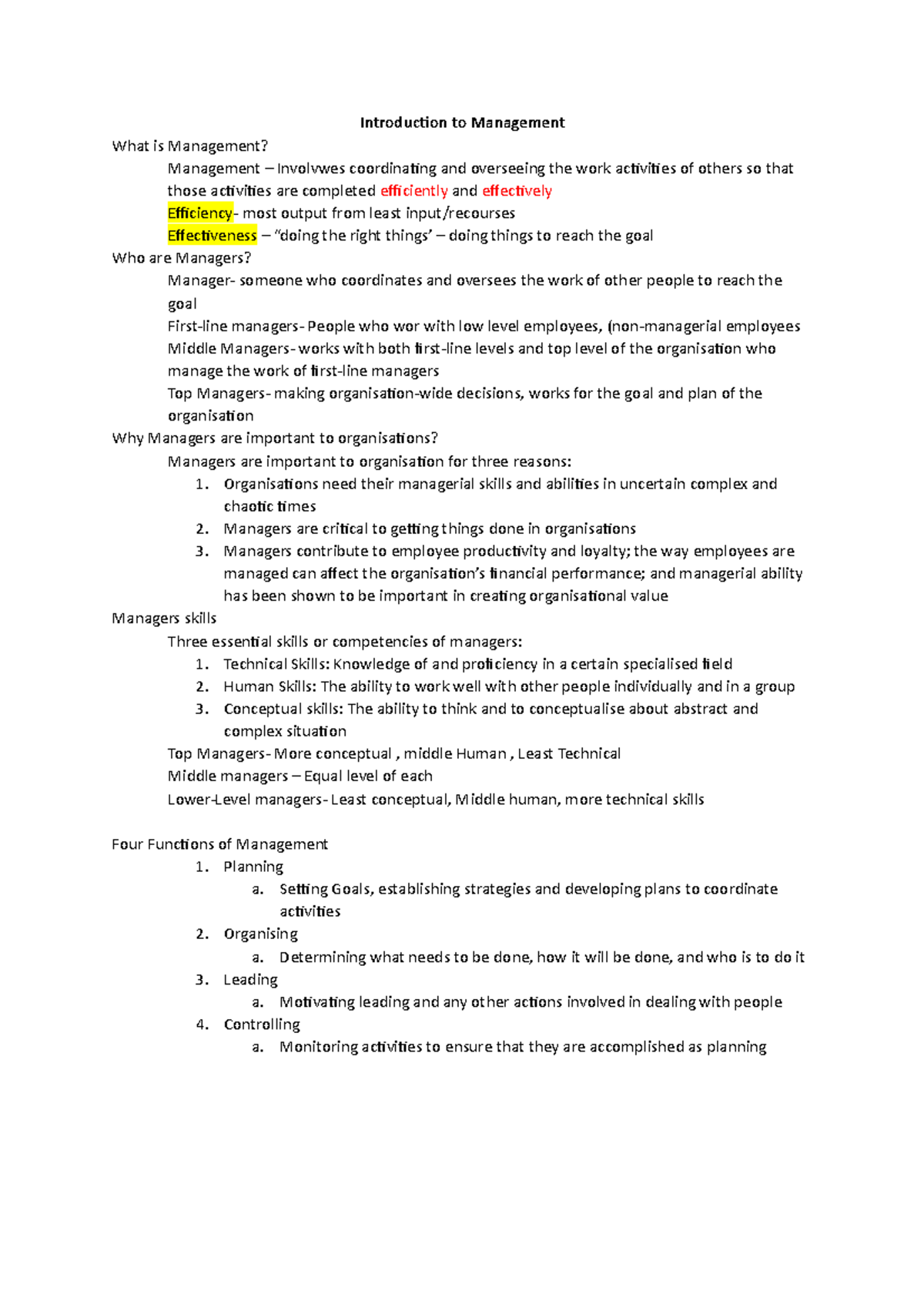 Introduction to Management- Class 1 - Introduction to Management What ...