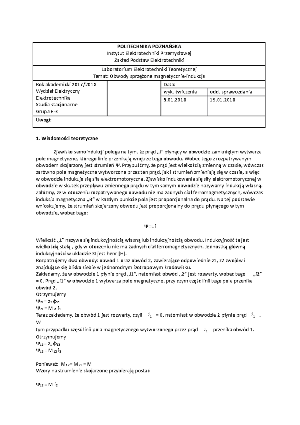TP - lab - ćw 1 - POLITECHNIKA Instytut Elektrotechniki Podstaw ...