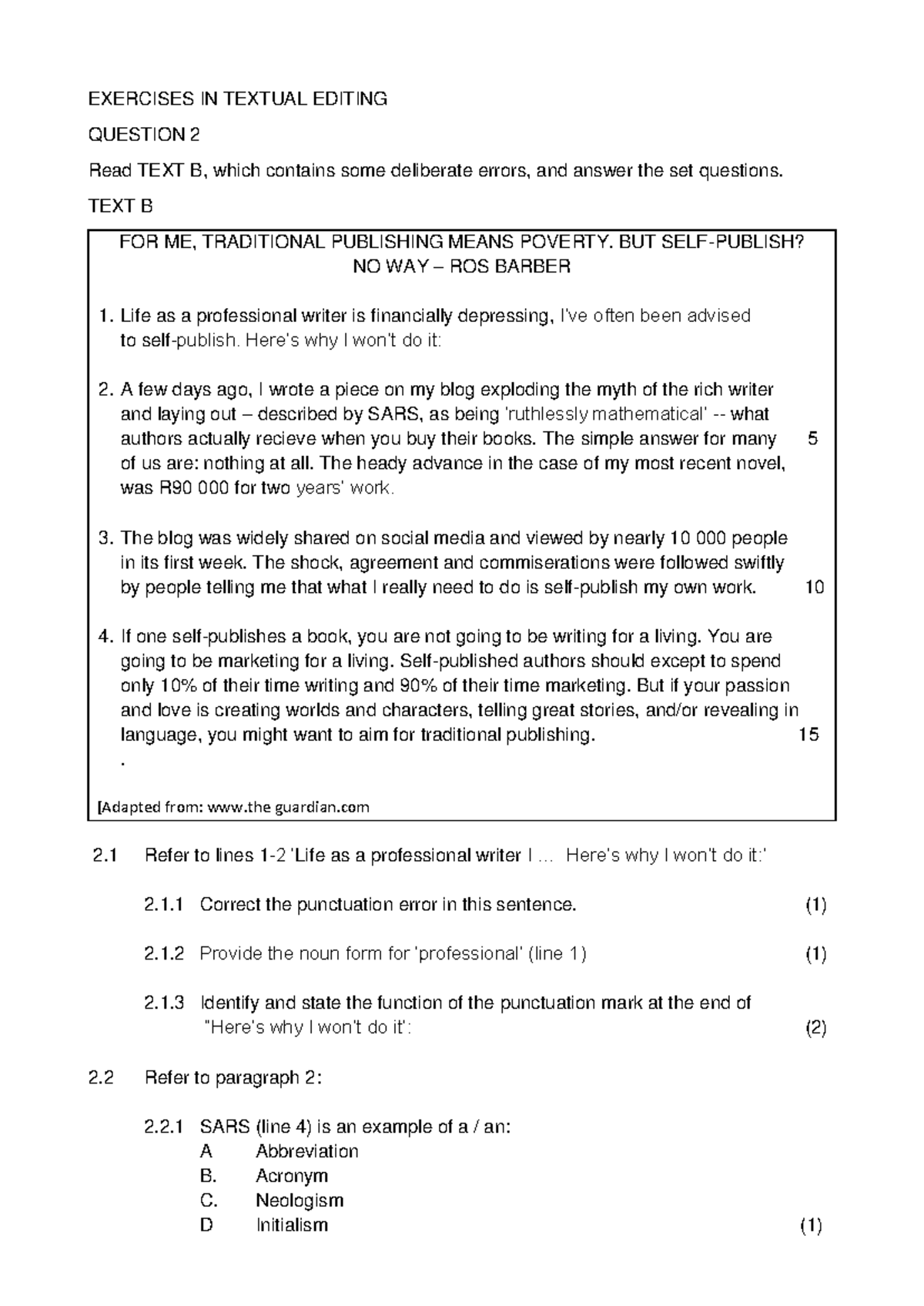 Exercise 2 Editing - Very helpful - EXERCISES IN TEXTUAL EDITING ...