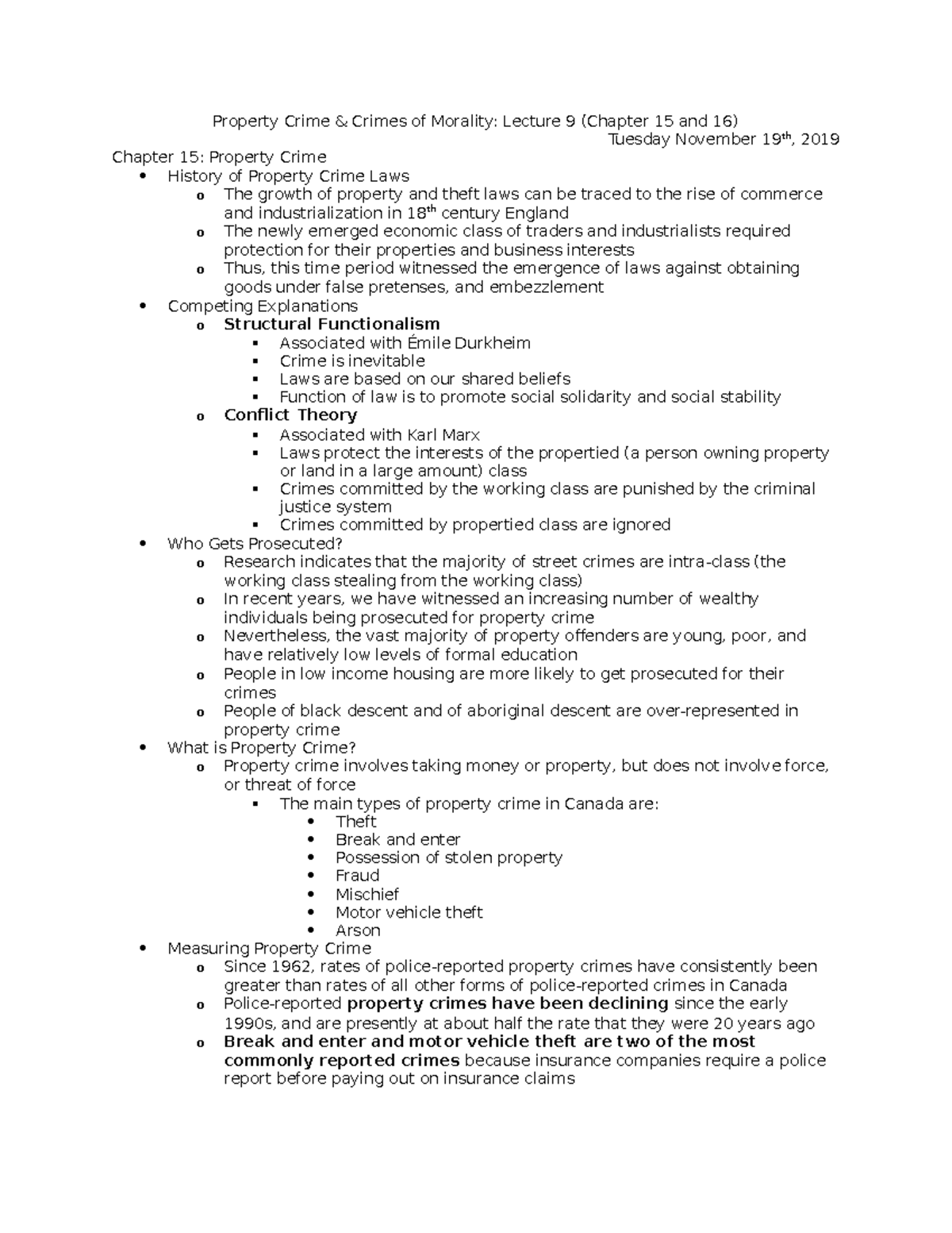 Crim; Chapter 15 And 16 Class Notes - Property Crime & Crimes Of ...