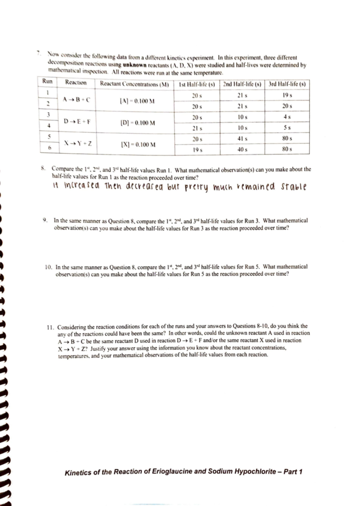 Lab Kinetics Of Erioglaucine With Sodium Hypochlorite Part