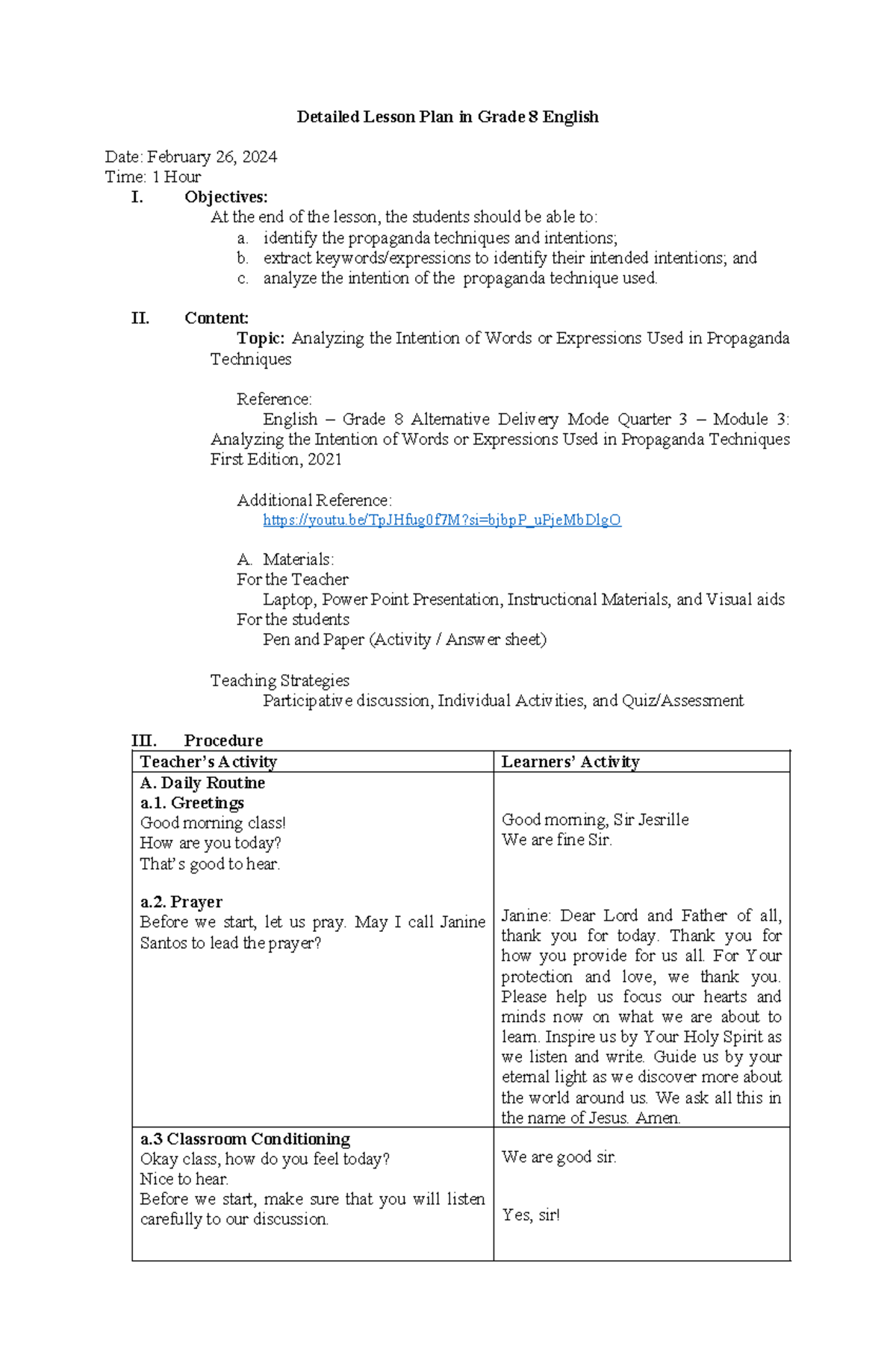 DLP Q3 - M3 - For Education Purposes only. - Detailed Lesson Plan in ...