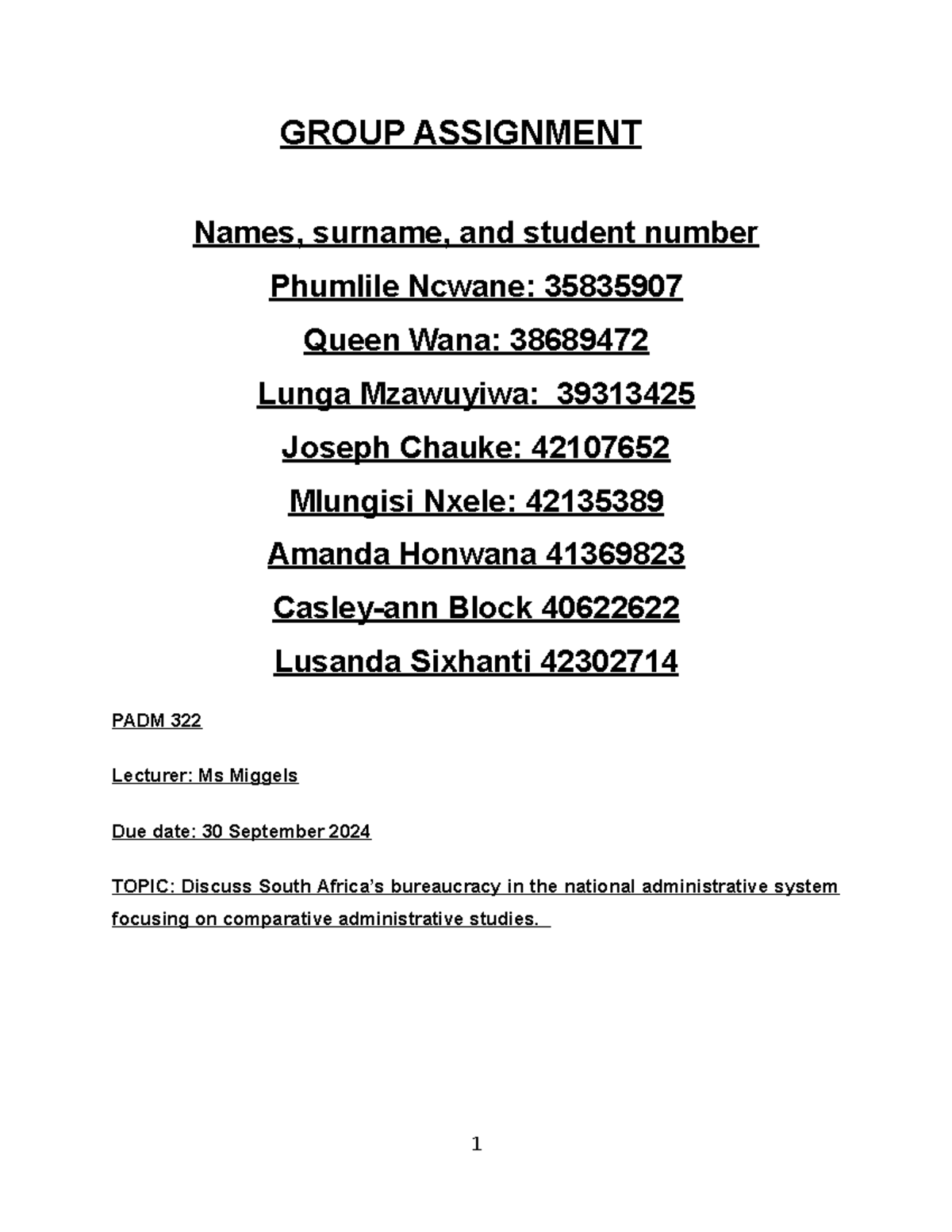 322 PADM Group Assignment - GROUP ASSIGNMENT Names, surname, and ...