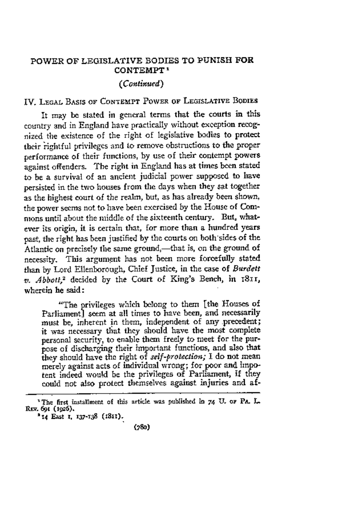 Power of Legislative Bodies to Punish for Contempt (Continued) - POWER ...