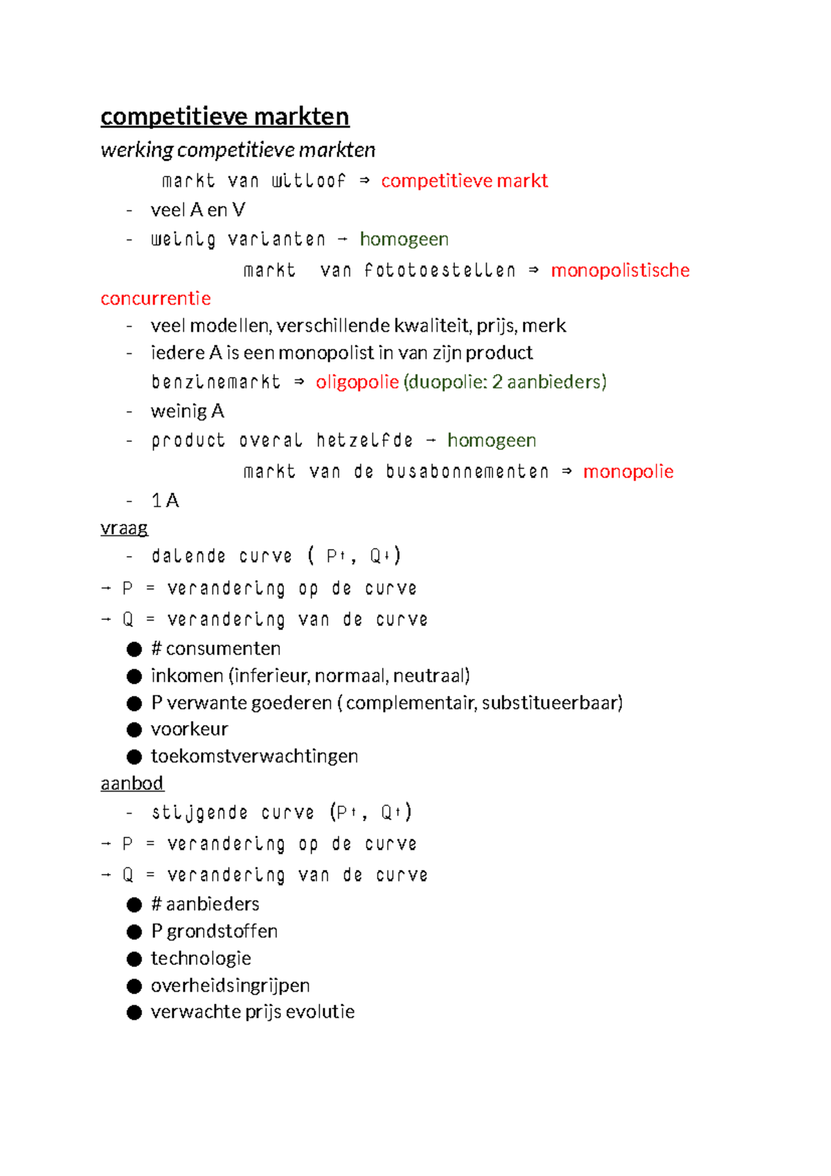Examen eco kerst 2018 samenvatting competitieve markten werking