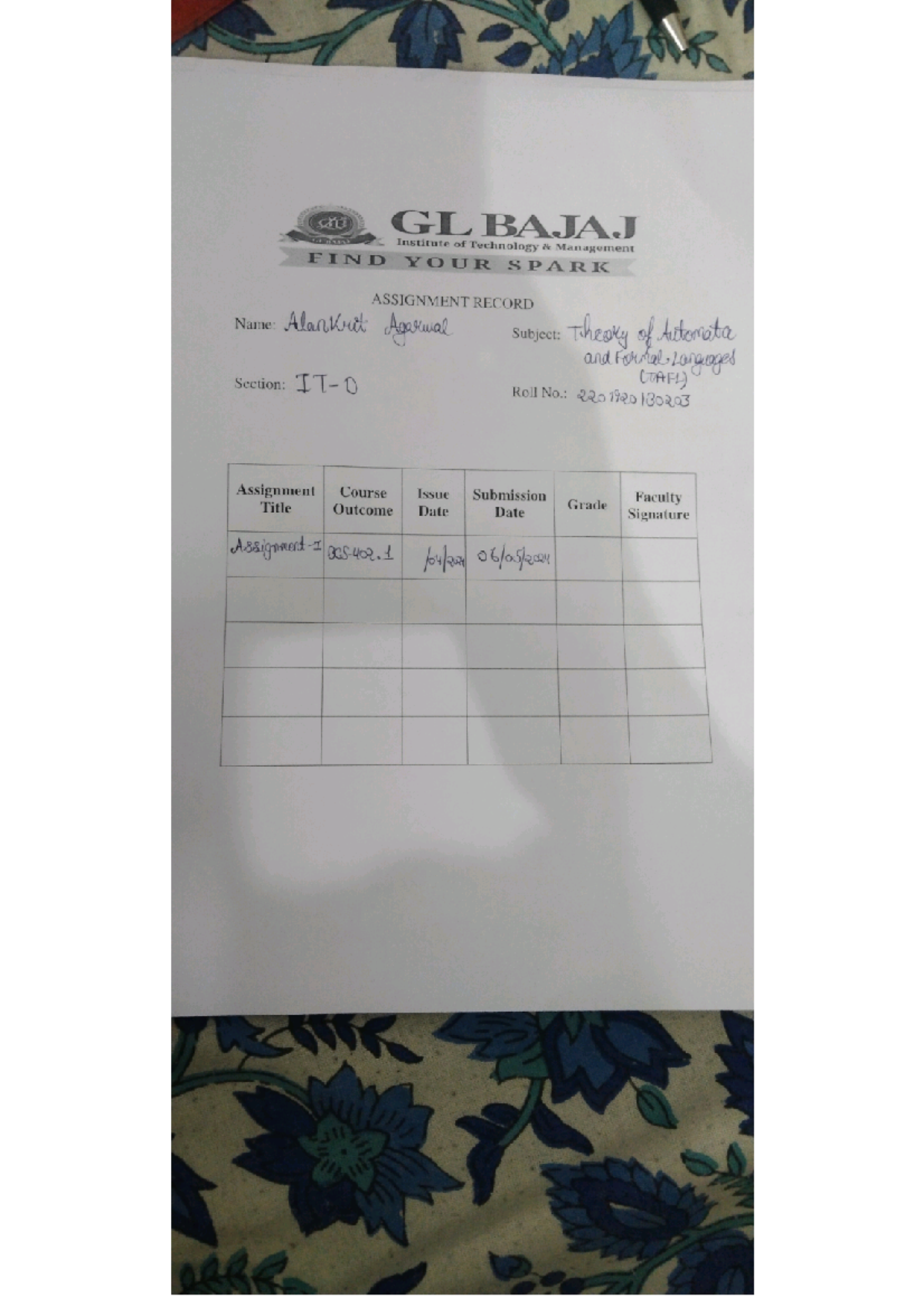 TAFL Assignment 1 - Notes of tafl - OB STREET GL BAJAJ KEEBAJAJ ...