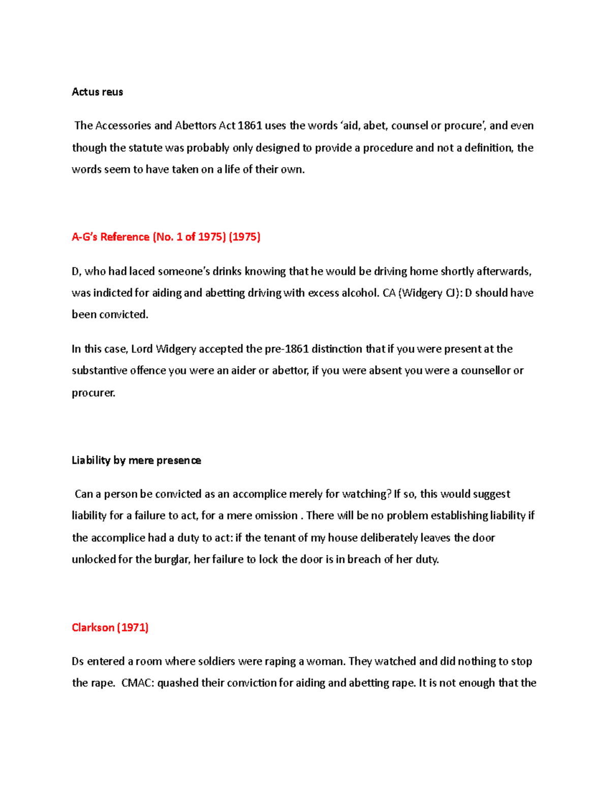 Actus reus Criminal Law Actus reus The Accessories and Abettors Act