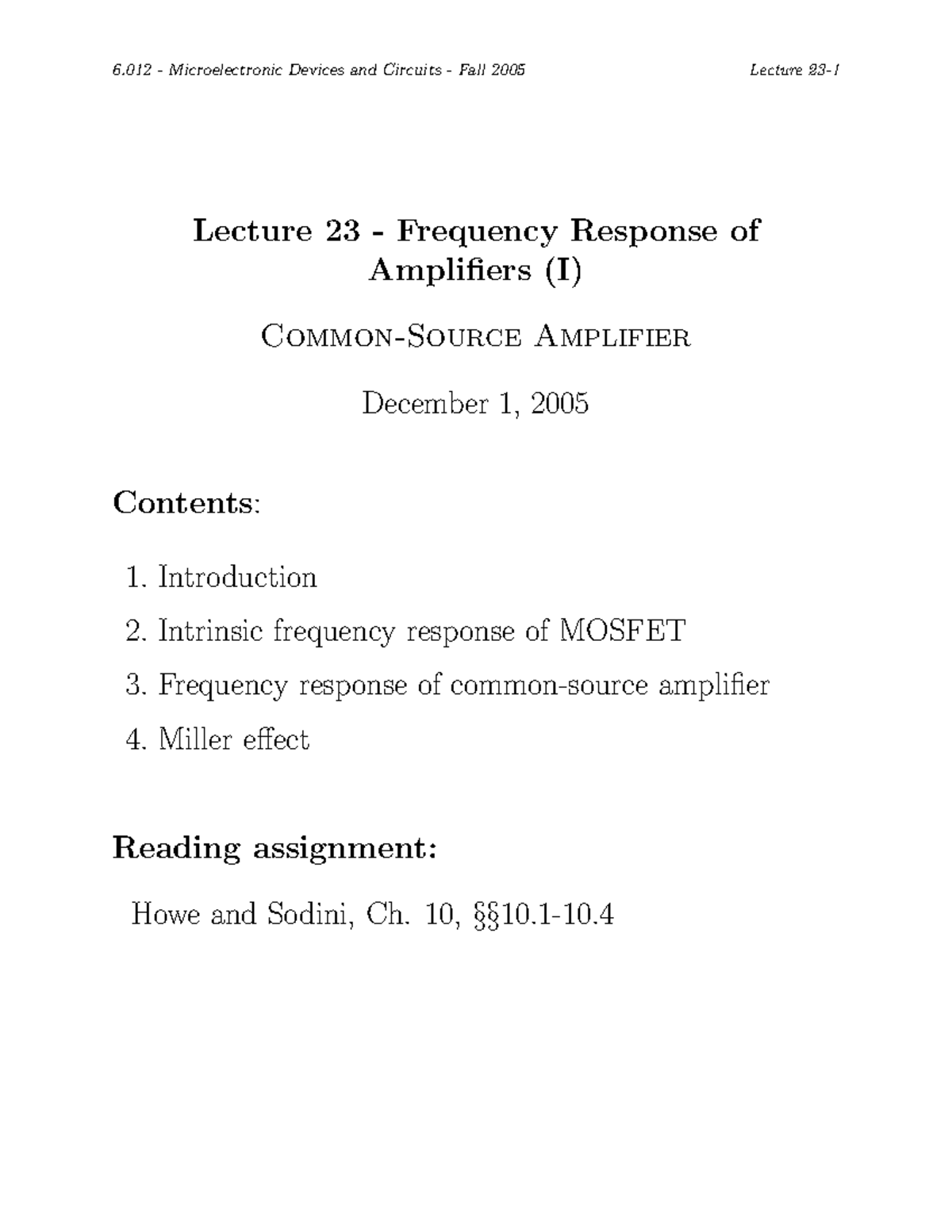 Lecture 23 ­ Frequency Response of amp - Lecture 23 - Frequency ...
