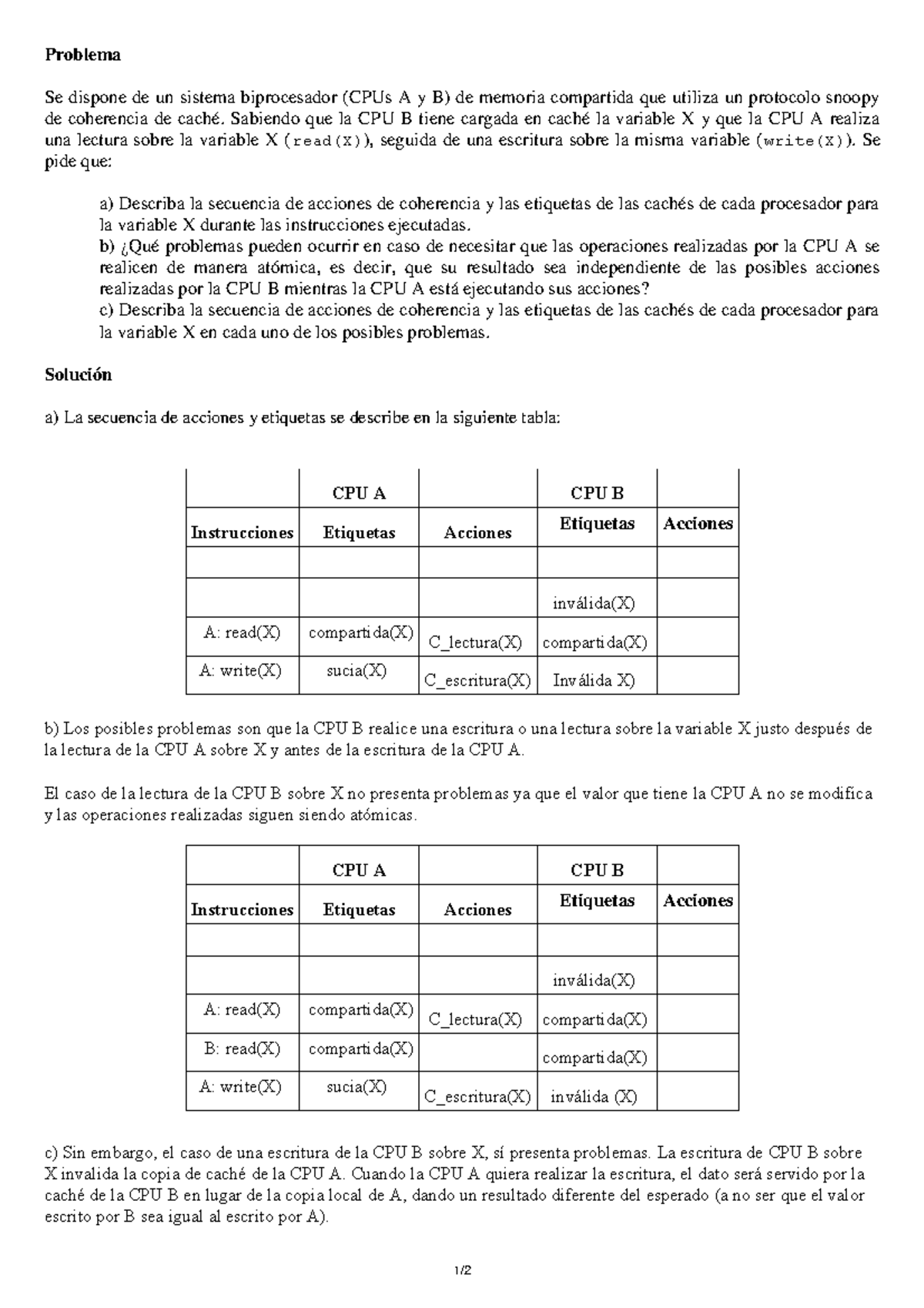 Ejercicios Redes (tema 4) - Se Dispone De Un Sistema Biprocesador (CPUs ...