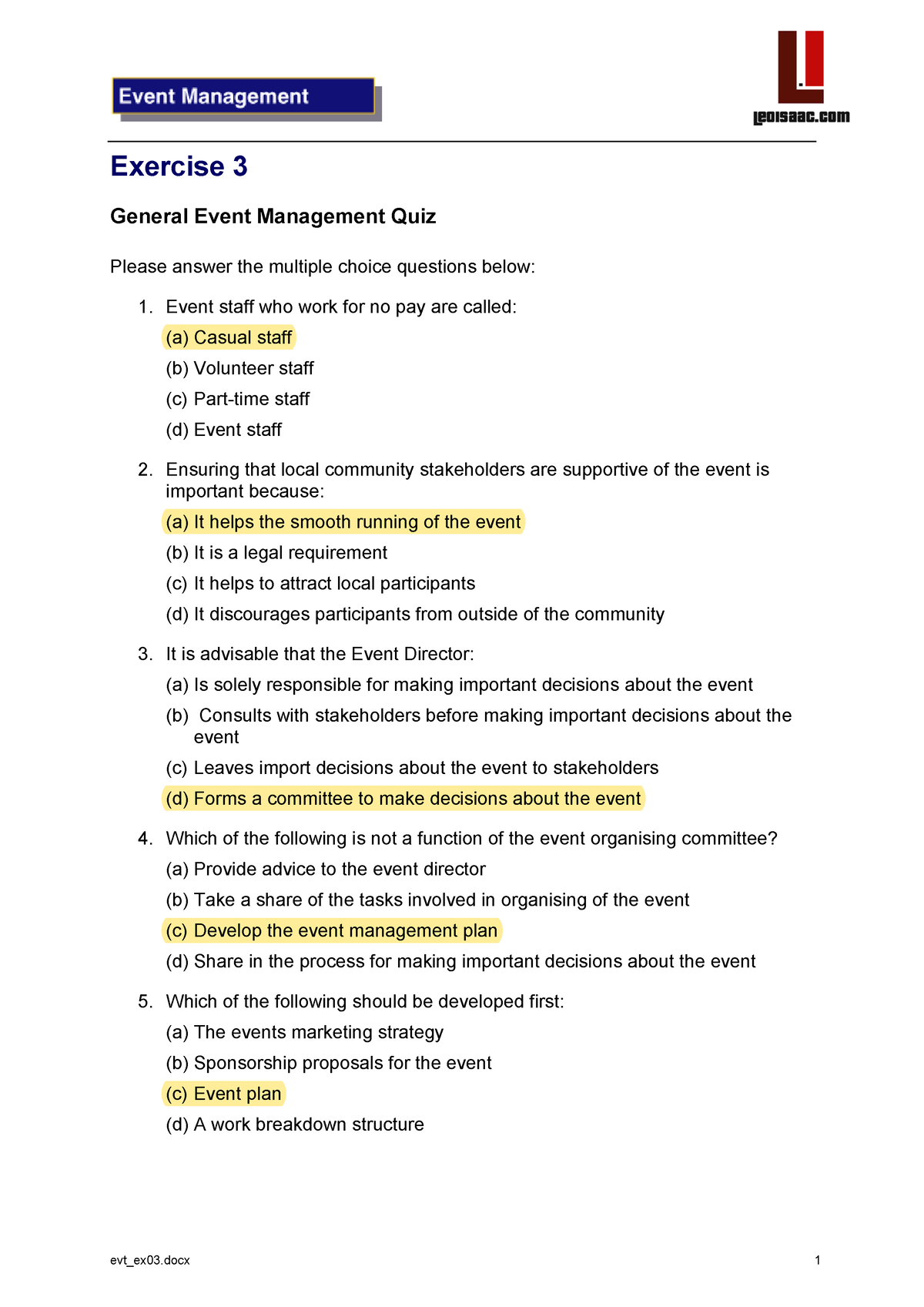 event management case study questions